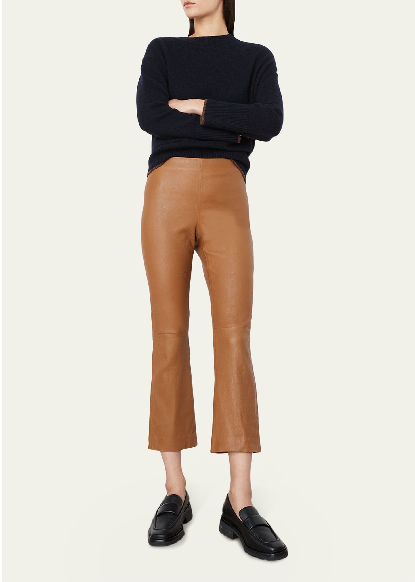 Stretch Leather Cropped Flare Pants