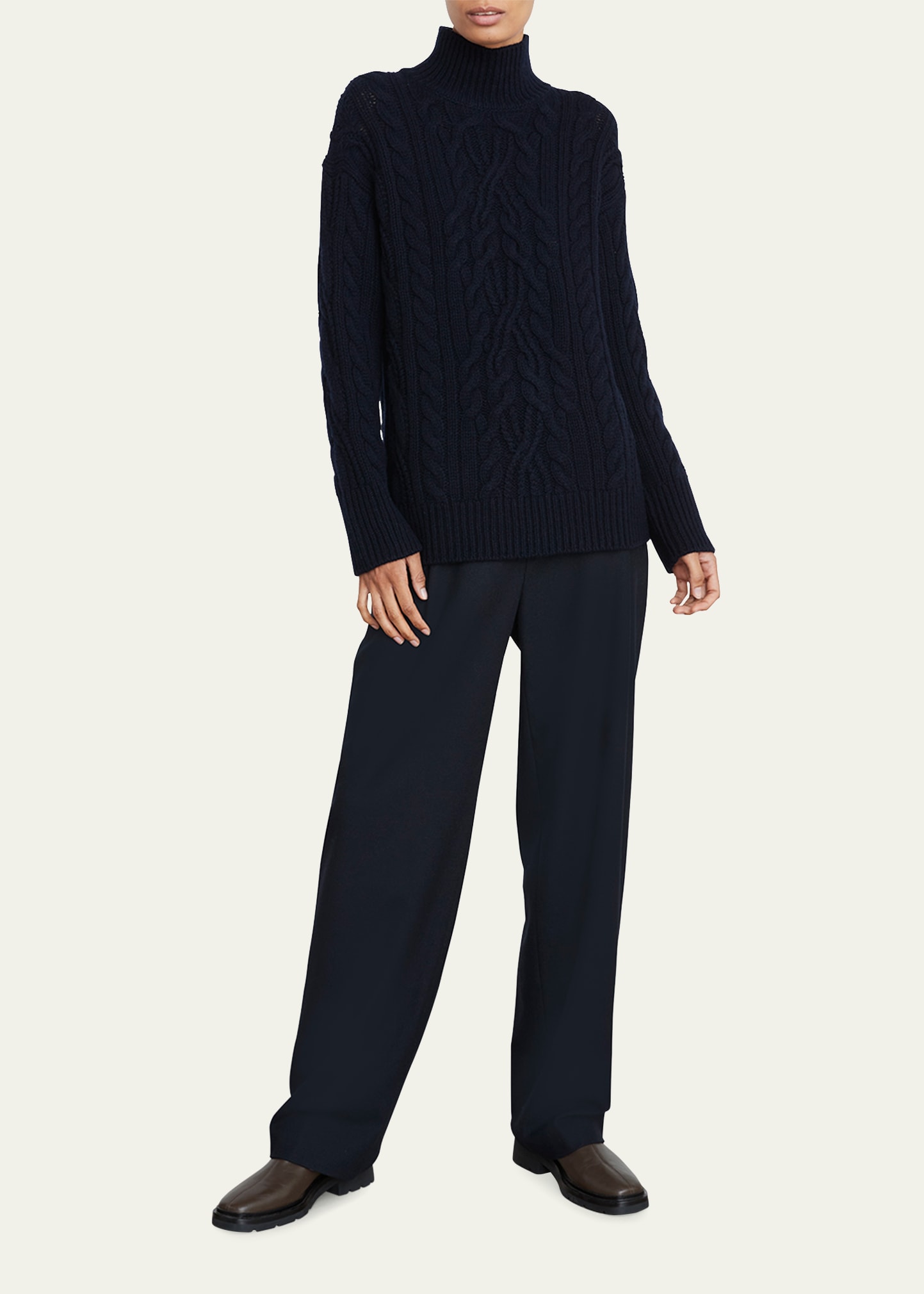 Vince Cable-Knit Wool-Cashmere Turtleneck Sweater