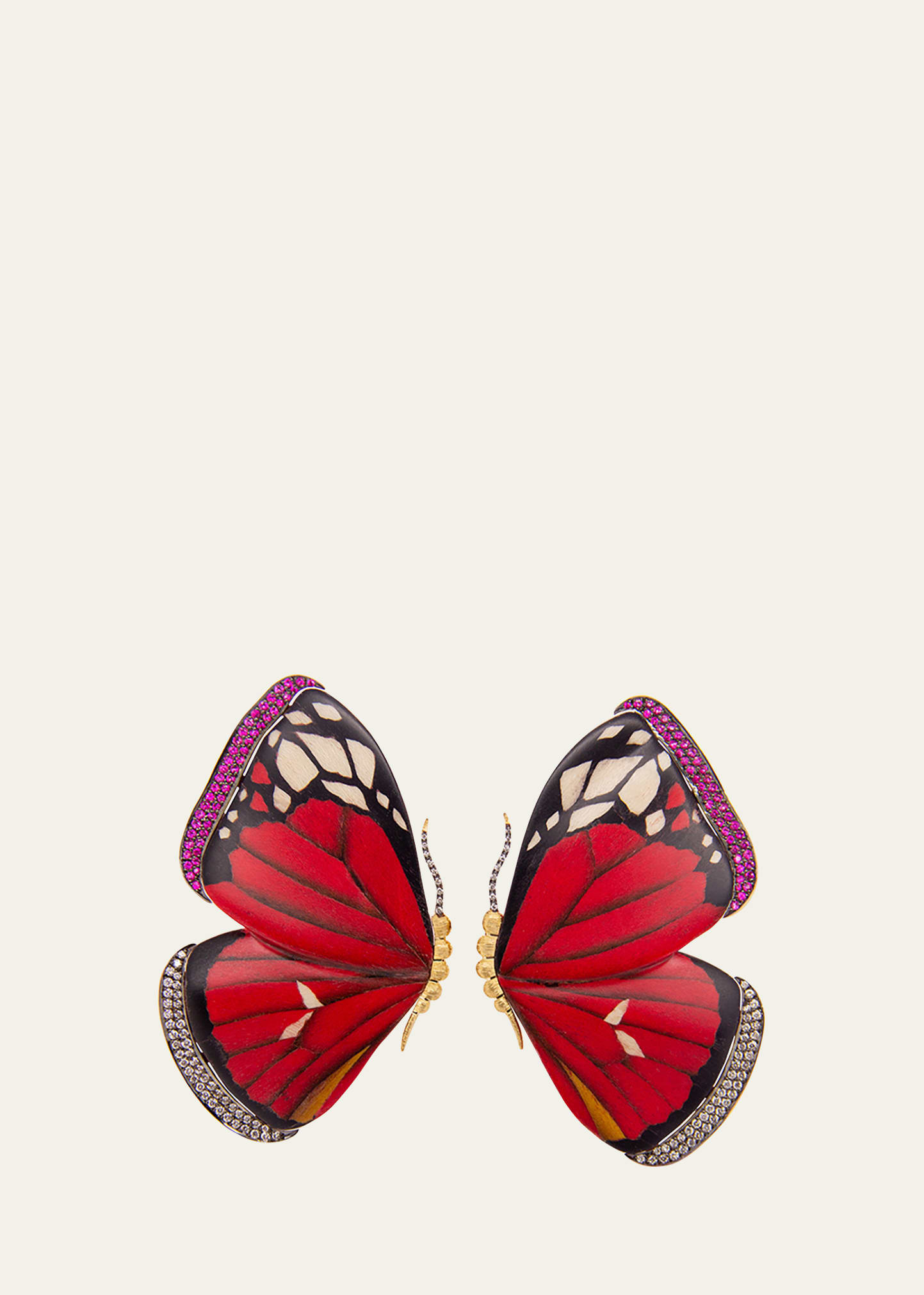 Marquetry Butterfly Earrings with Diamonds and Rubies