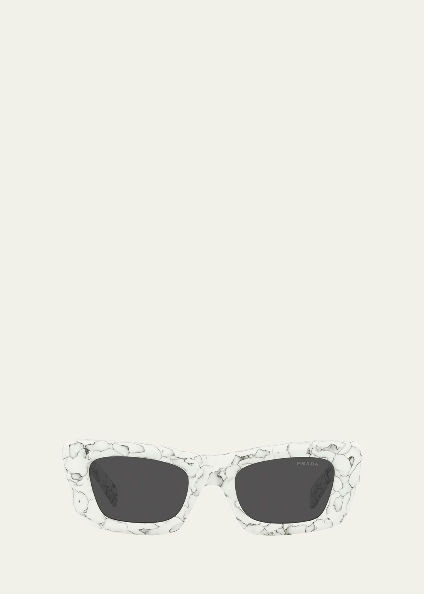 Shop Prada Rectangular Marble Acetate Cat-eye Sunglasses In Matte White