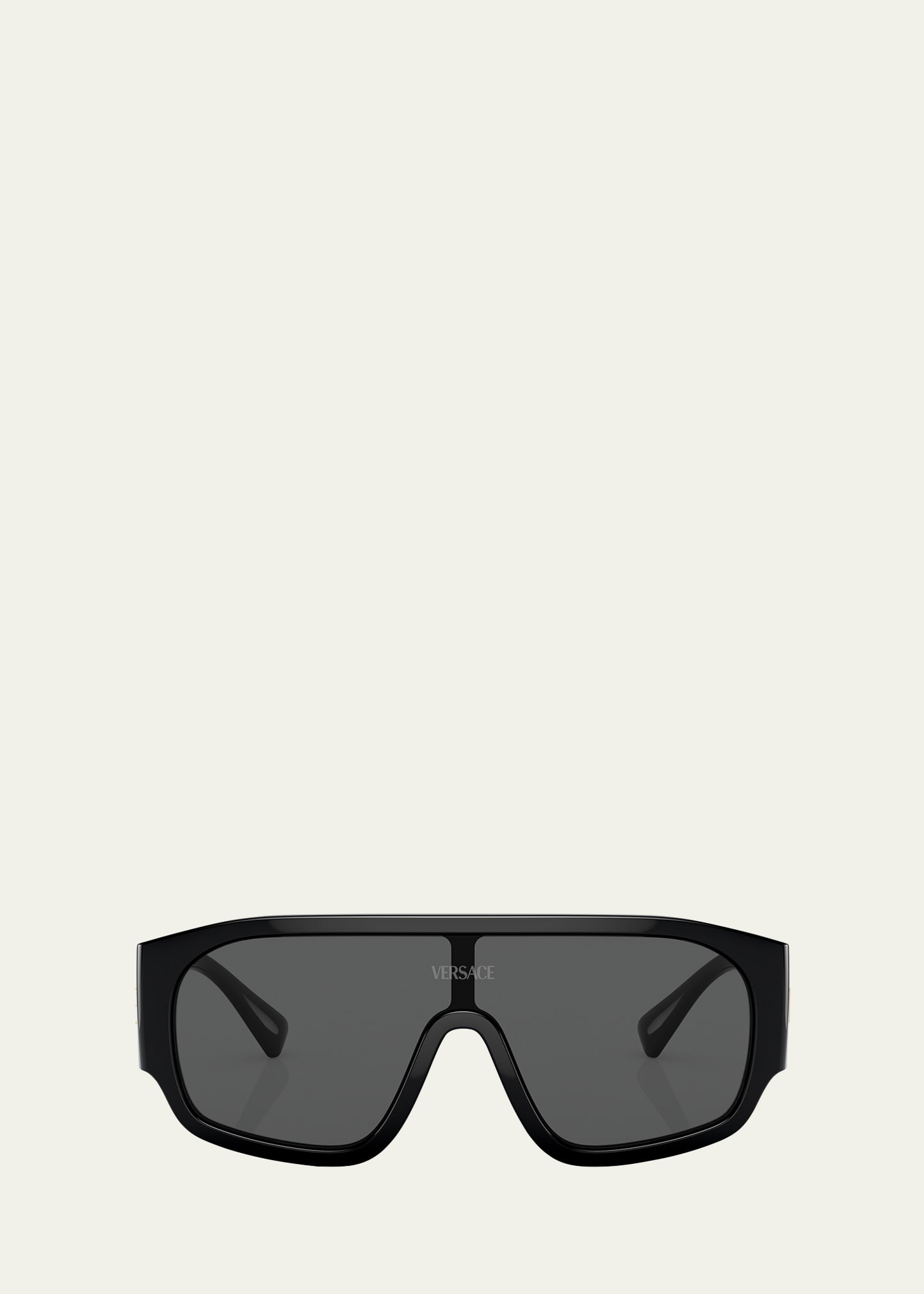 Shop Versace Logo Nylon Shield Sunglasses In Black