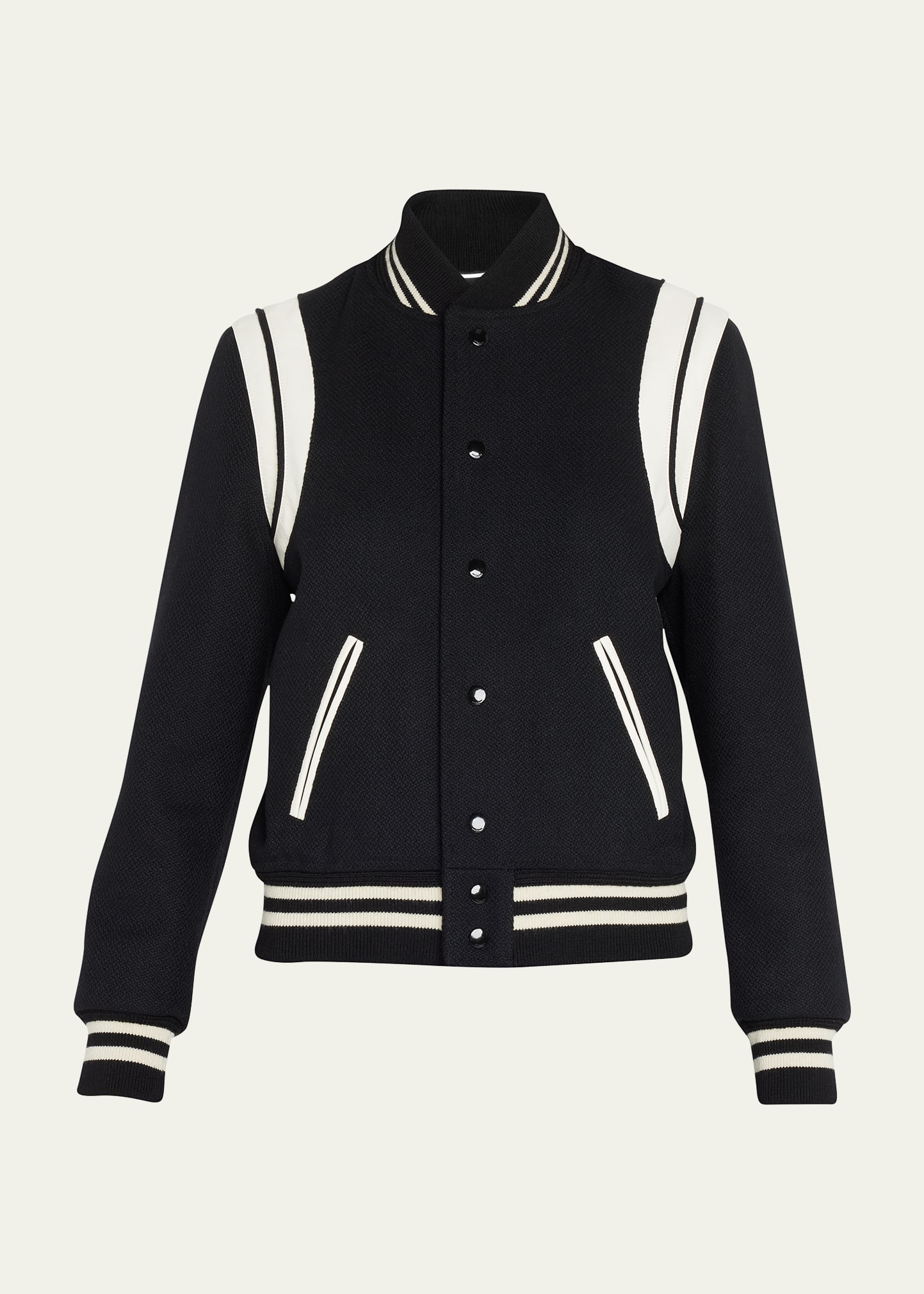 Shop Saint Laurent Classic Bicolor-trim Teddy Jacket In Natural