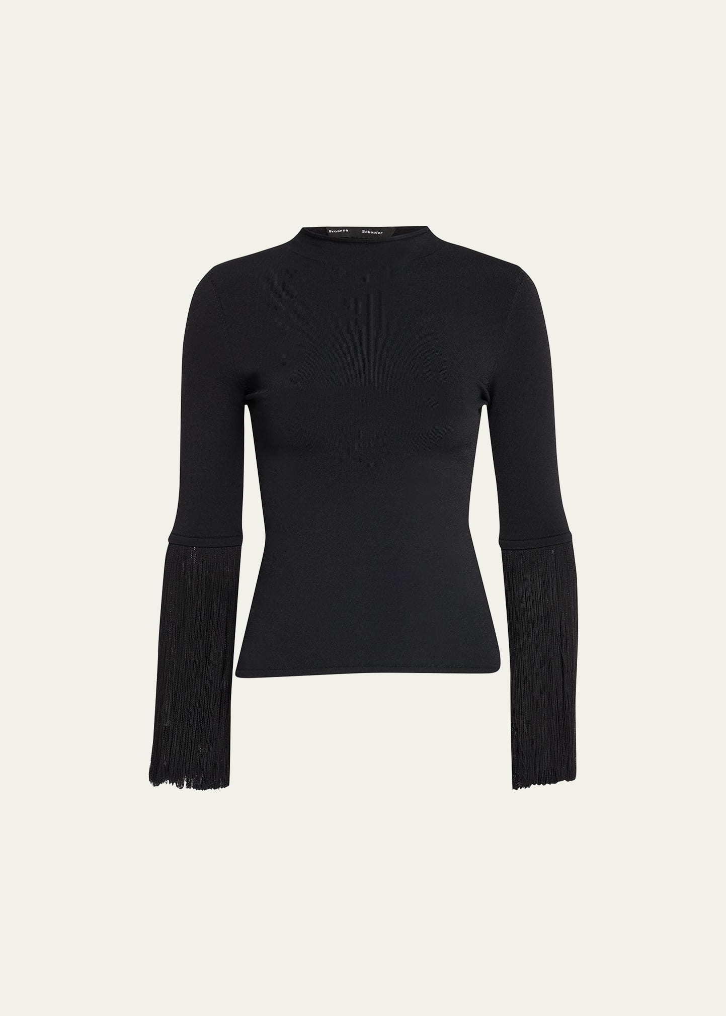 Proenza Schouler Fringe Trim Funnel Neck Knit Top In Black