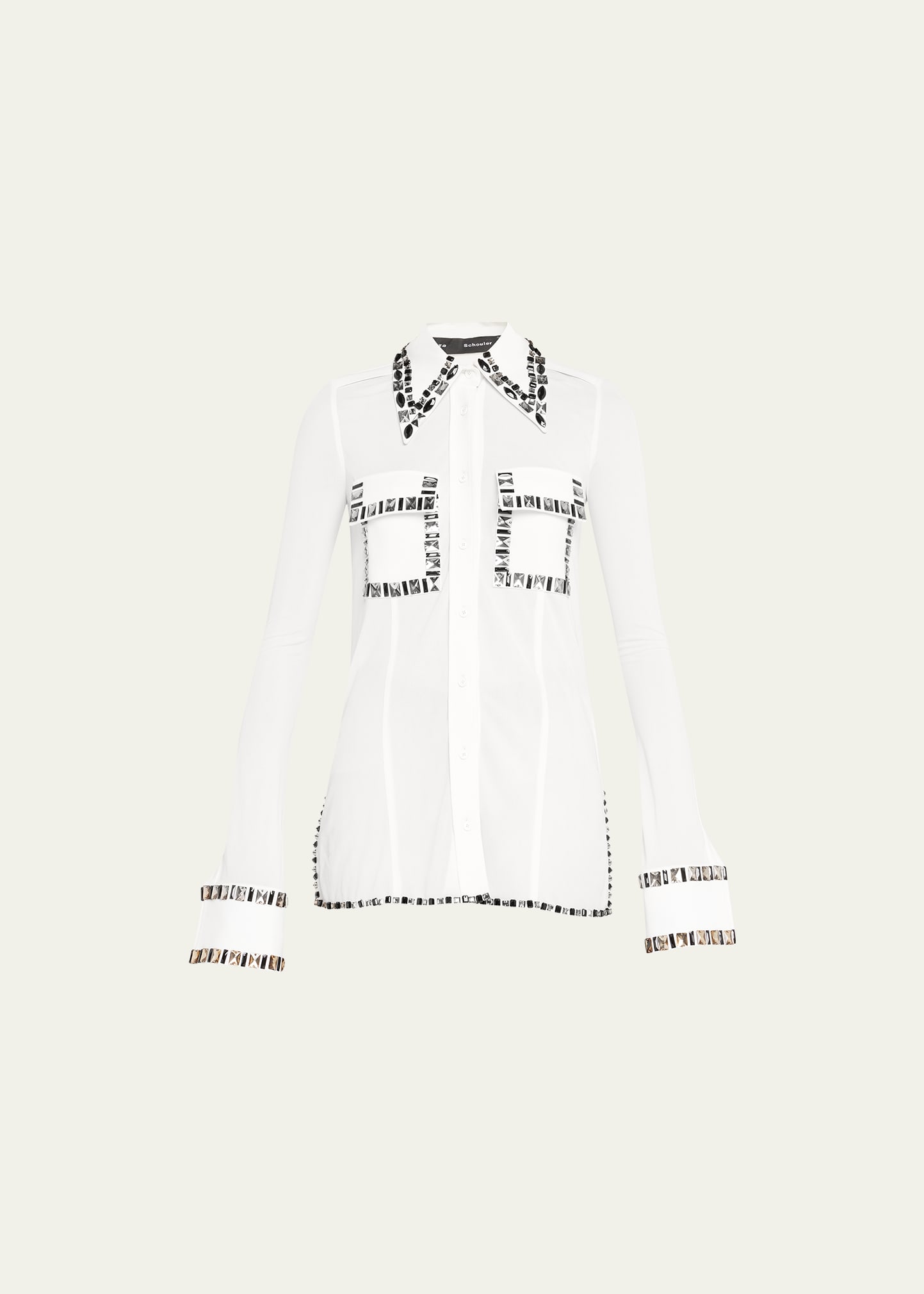 Proenza Schouler Stone-Embroidered Jersey Button Down Shirt