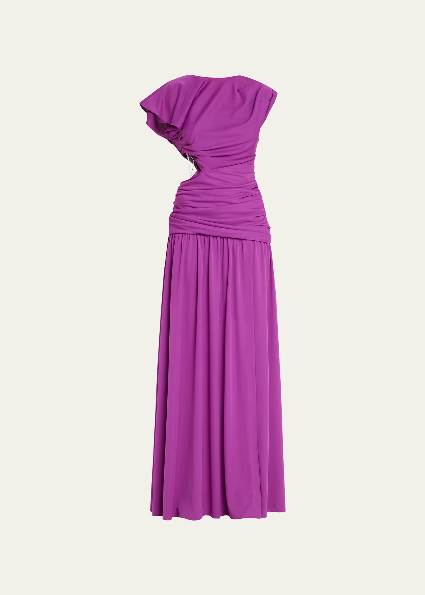 Shop Tanya Taylor Nami Ruched Cutout Dropped-waist Maxi Dress In Boysenberry