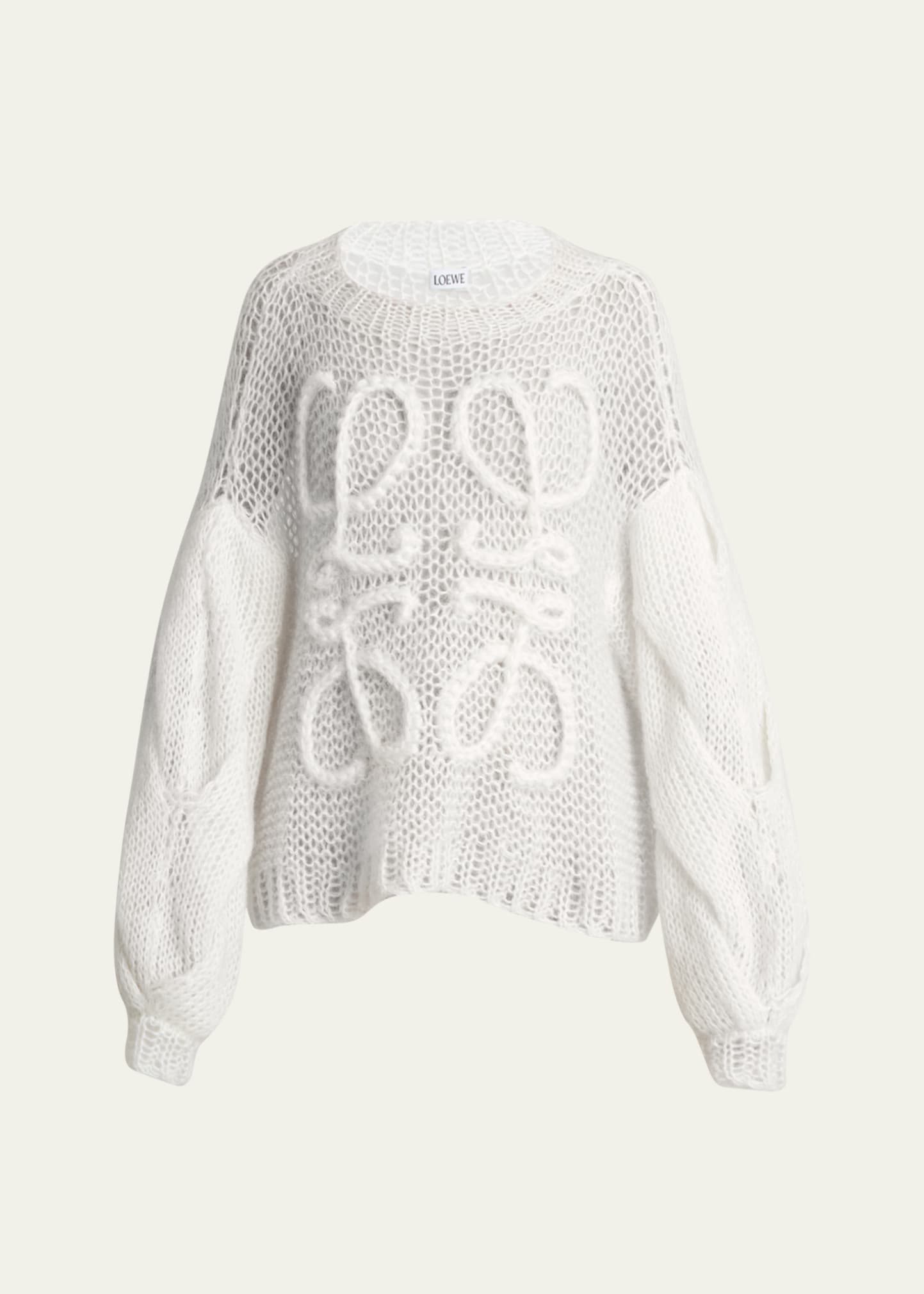 Loewe Anagram Cable-knit Sleeve Sweater In Soft White