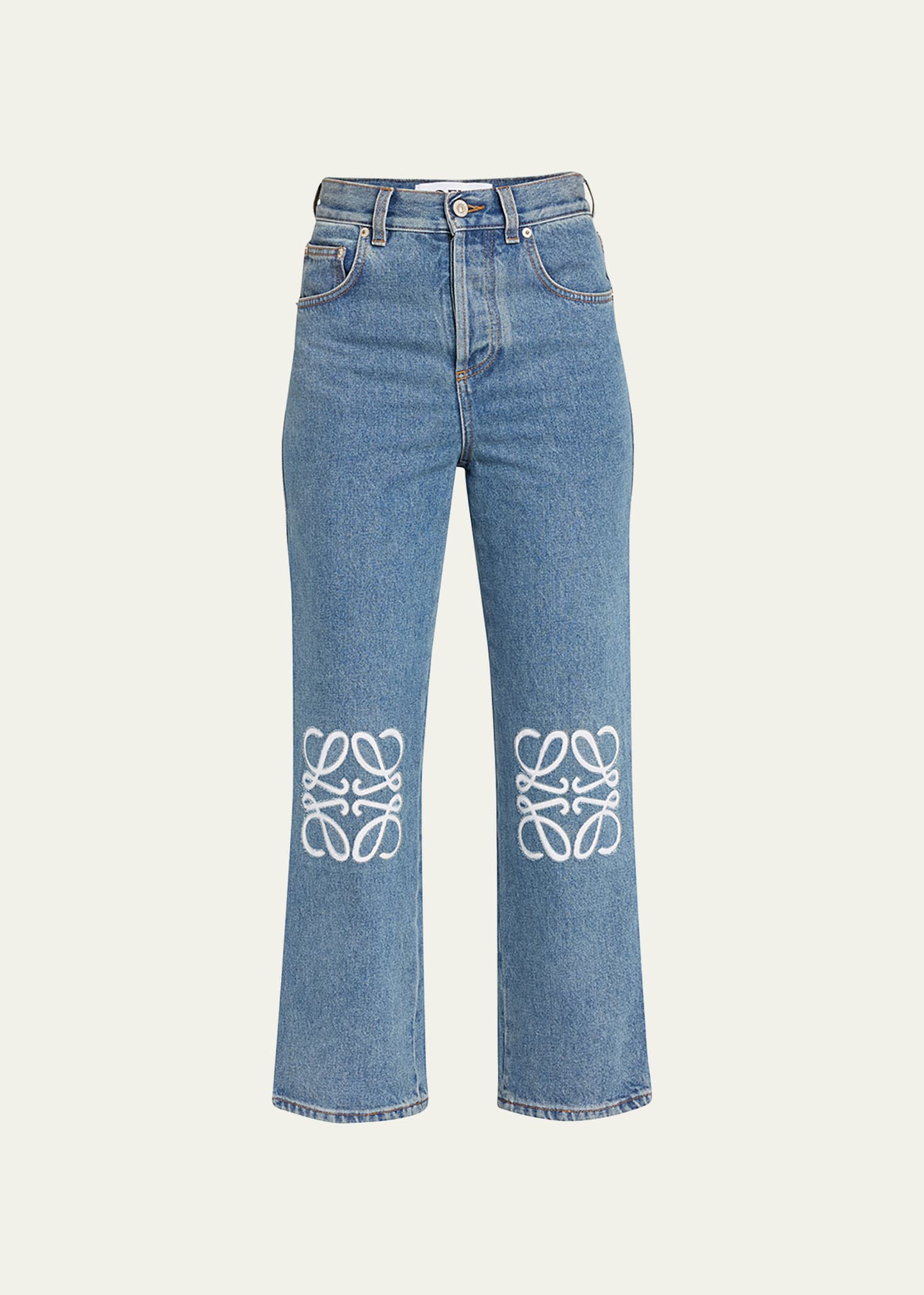 Anagram Embroidered Cropped Jeans