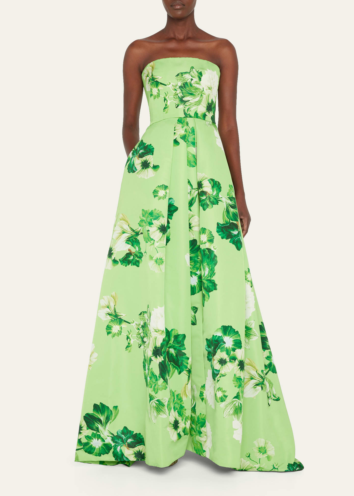 Monique Lhuillier Women's Floral Silk Faille Ball Gown In Green