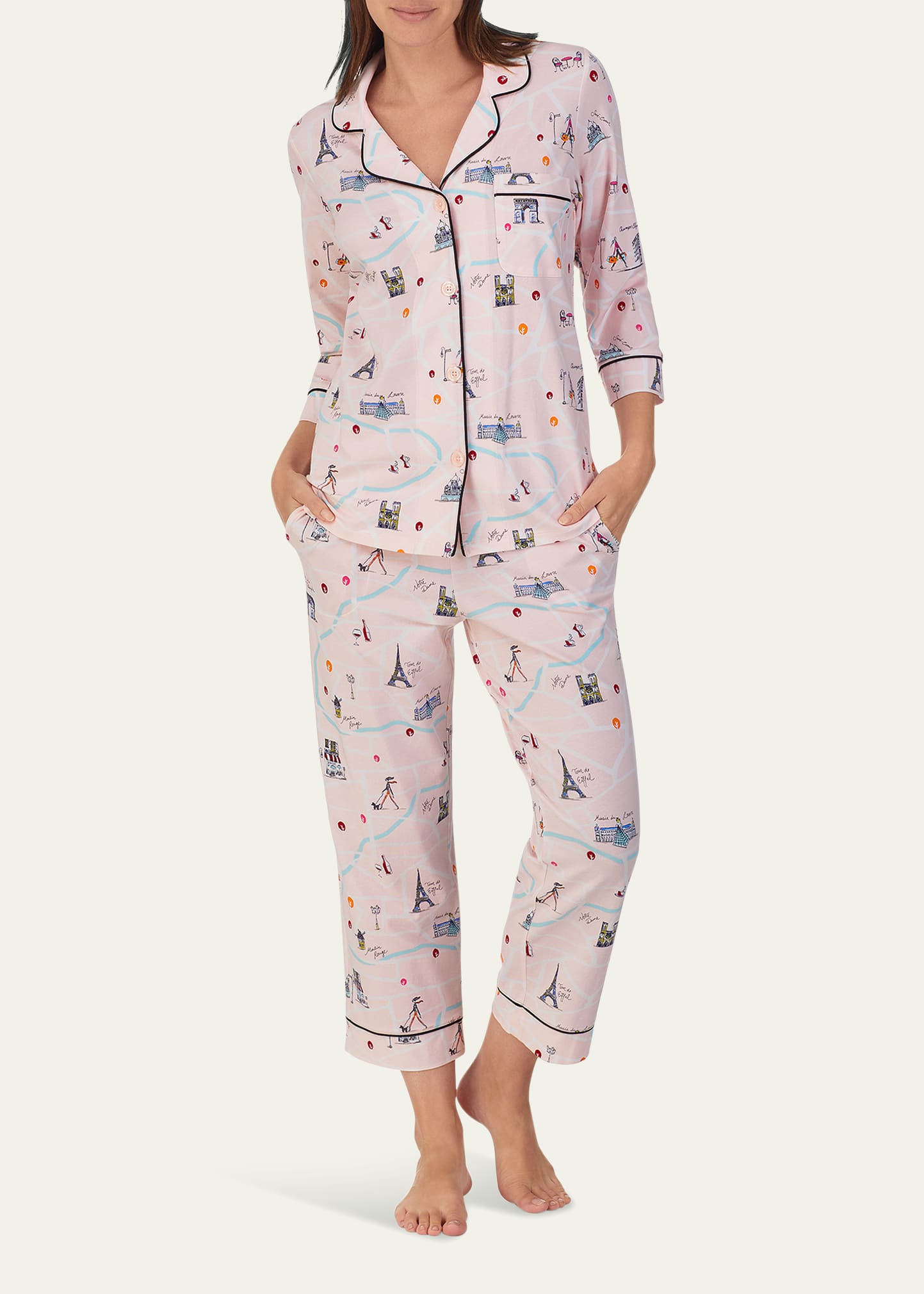 Cropped Printed Poplin Pajama Set