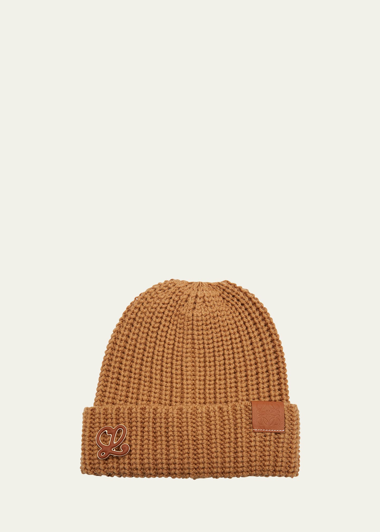 Loewe Anagram Brooch Beanie In Camel
