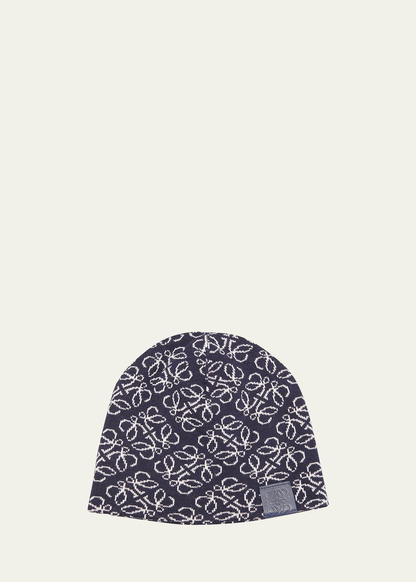 Shop Loewe All-over Anagram Wool Beanie In Navy/white