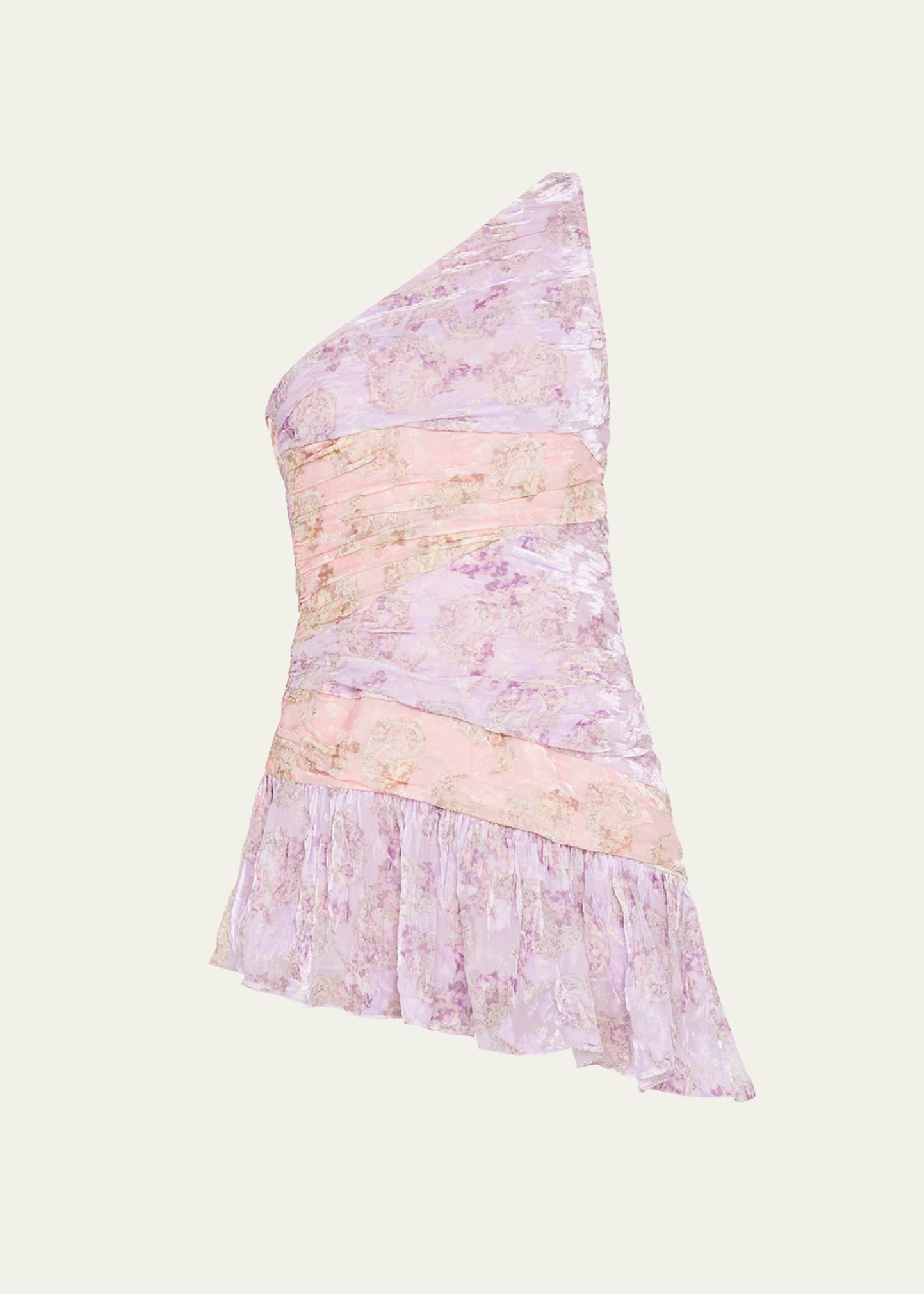 Zietta Shirred One-Shoulder Ruffle Mini Dress
