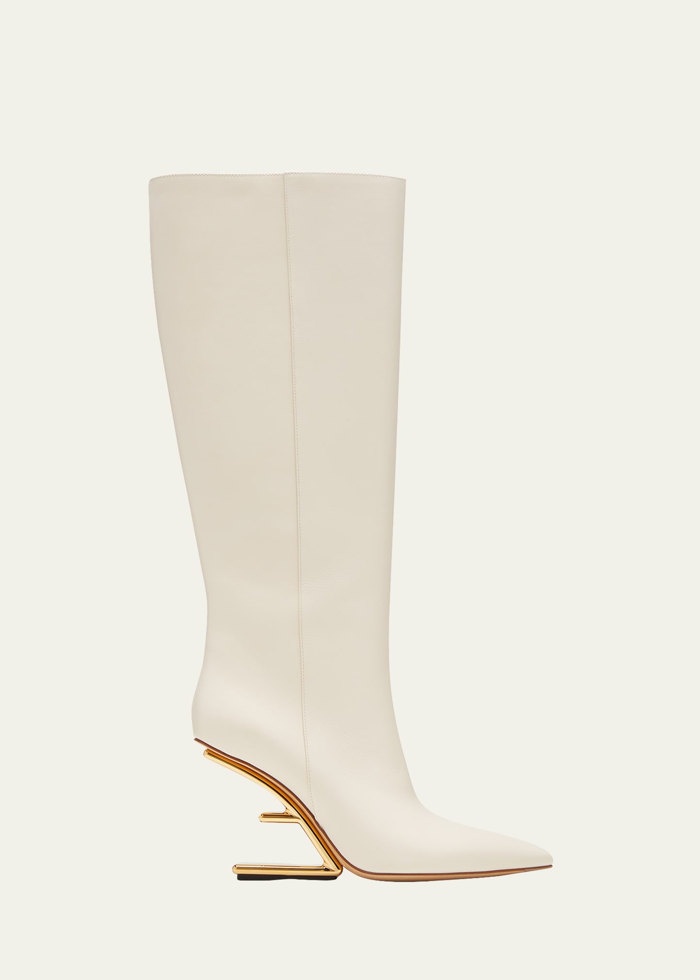 Shop Fendi Calfskin F-heel Tall Boots In White