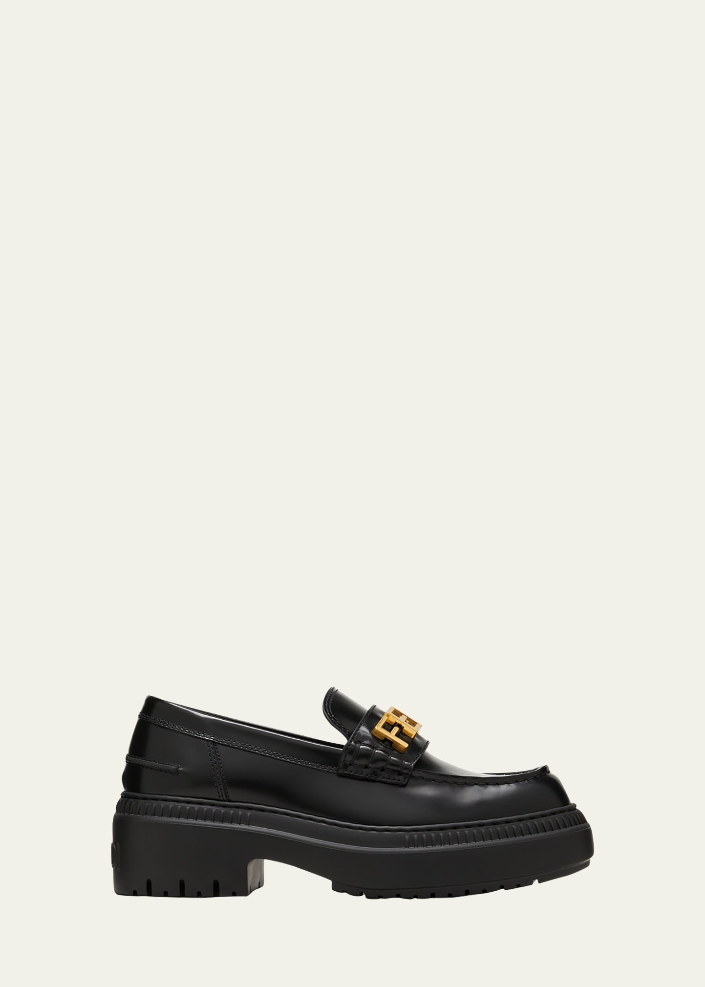 Shop Fendi Graphy Leather Platform Loafers In Black