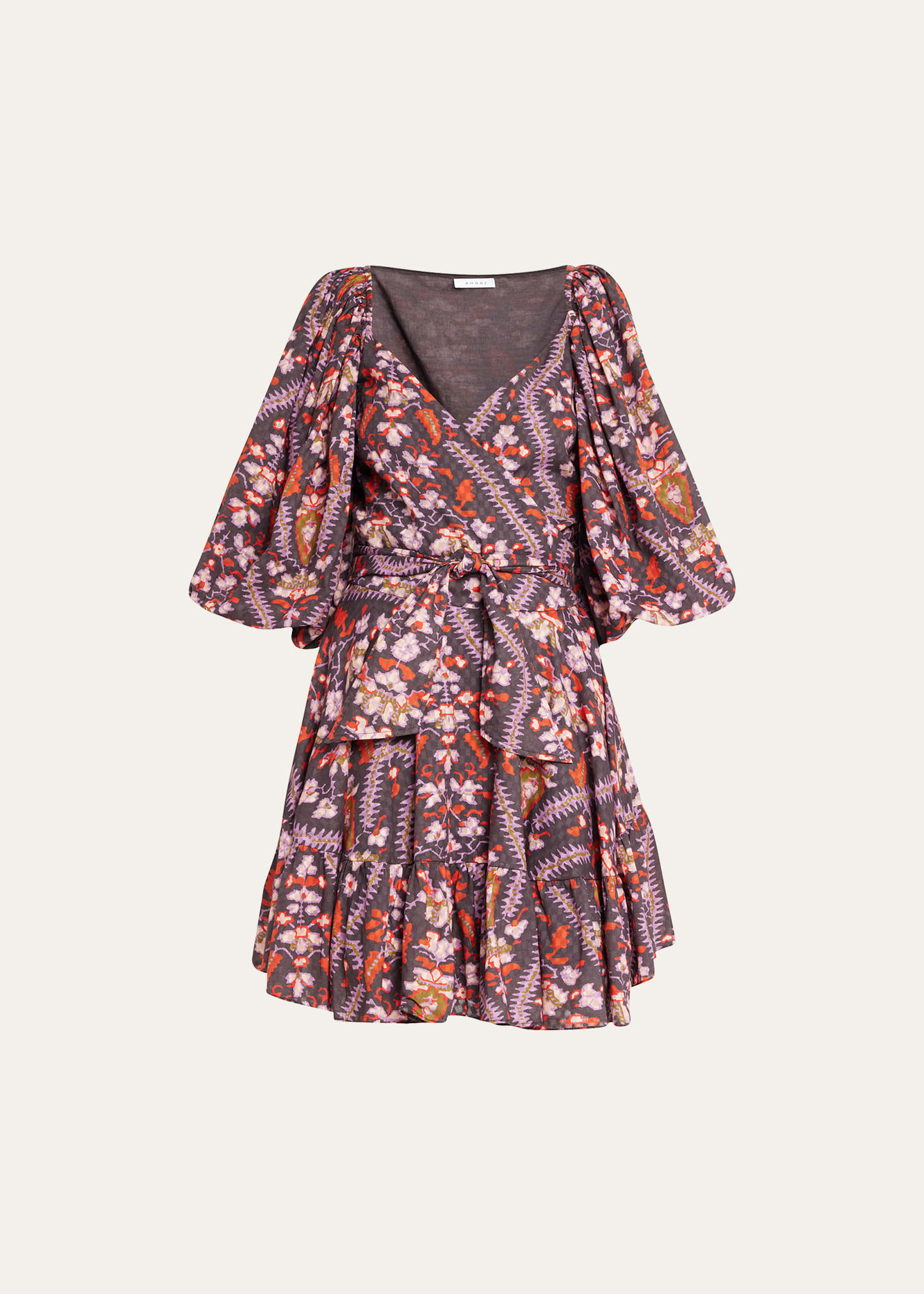 Darya Puff-Sleeve Mini Wrap Dress