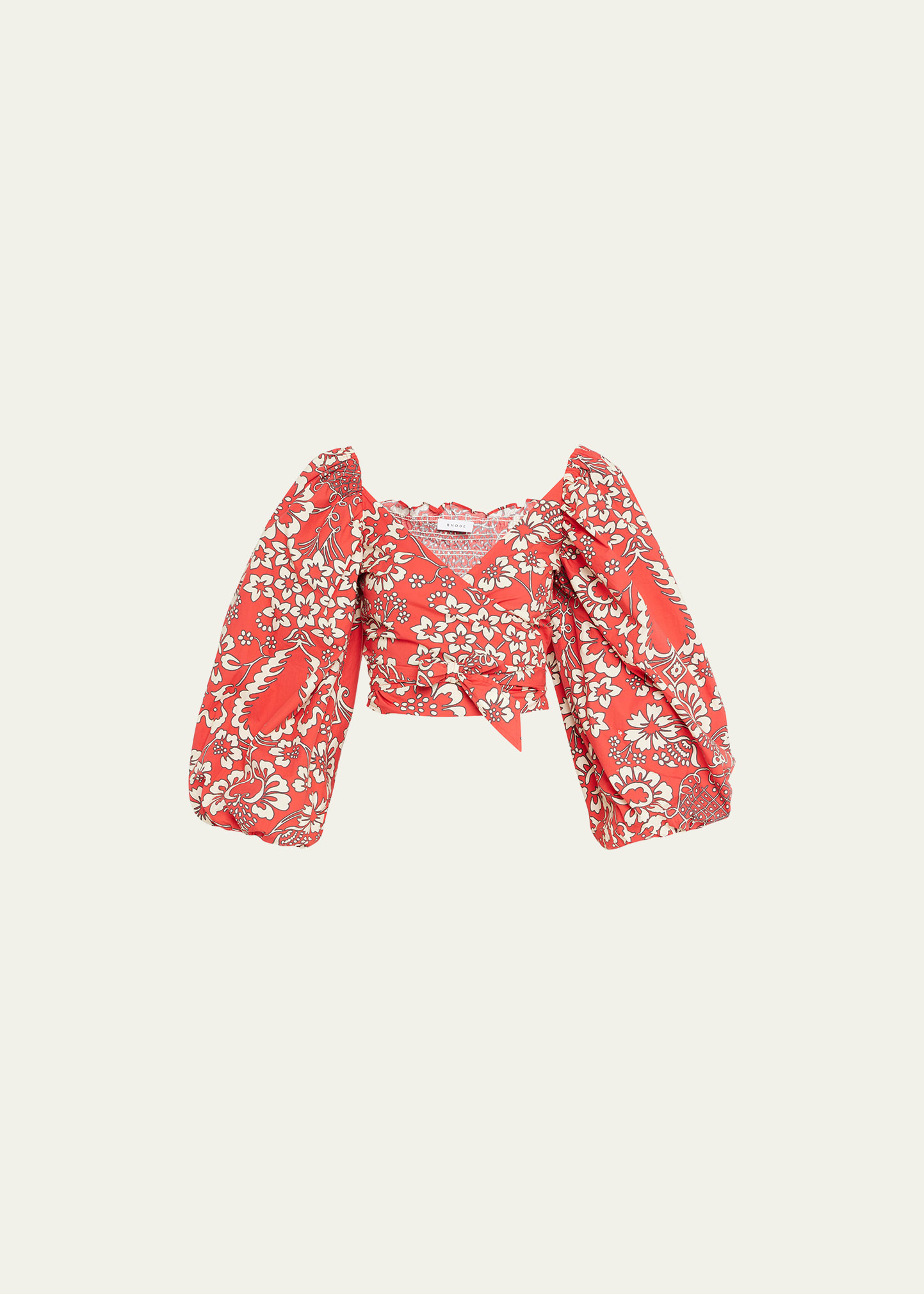 Iris Balloon-Sleeve Floral Cotton Wrap Top