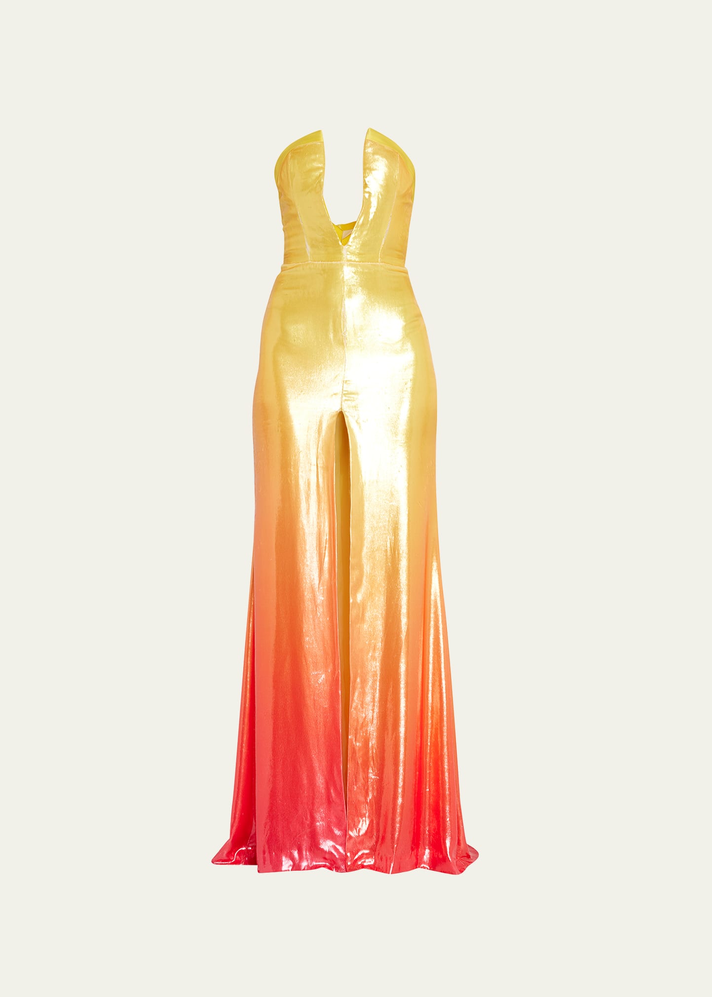 Metallic Deep-V Column Gown