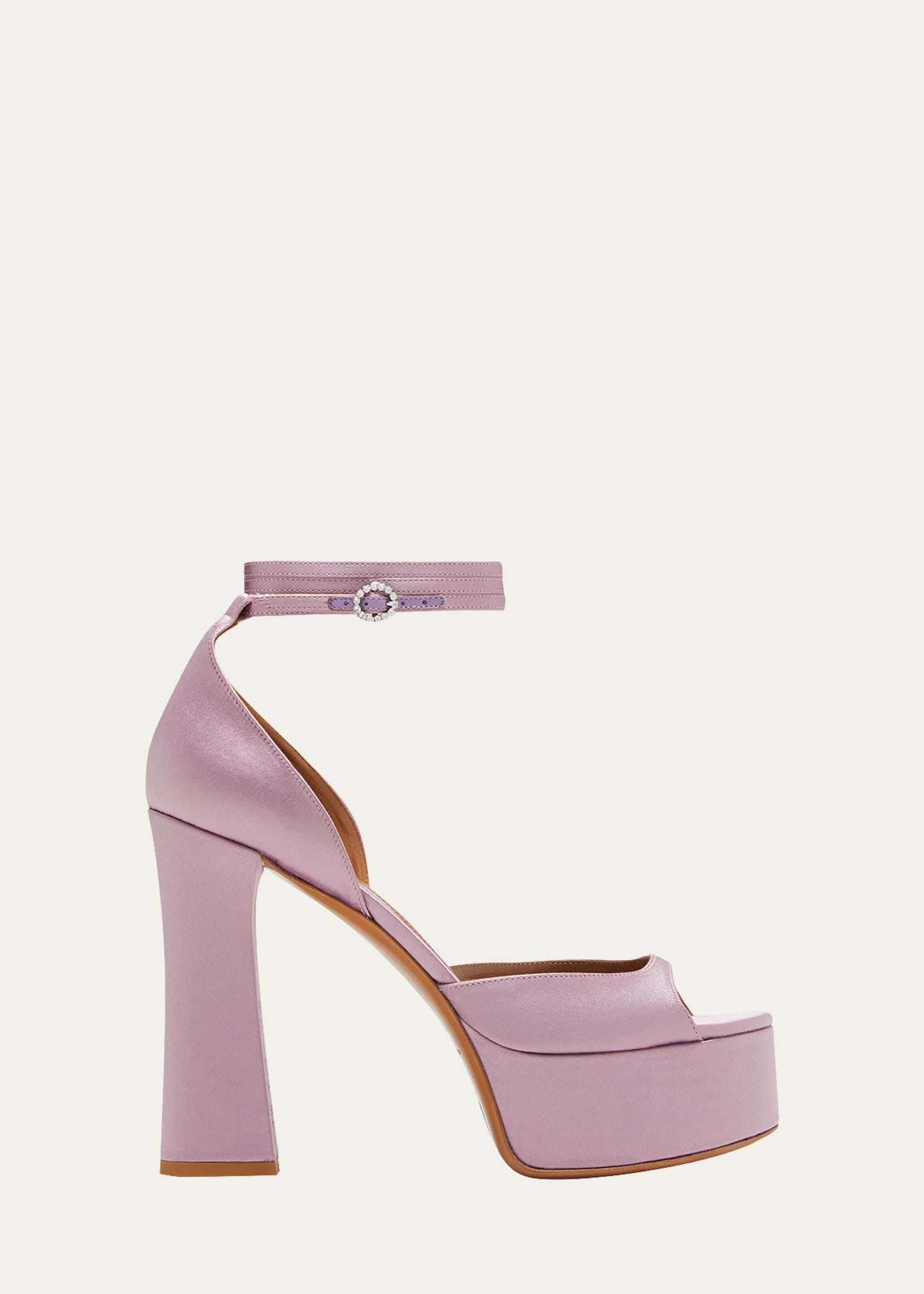 Arielle Baron Dolce Satin Ankle-wrap Platform Sandals In Lavender