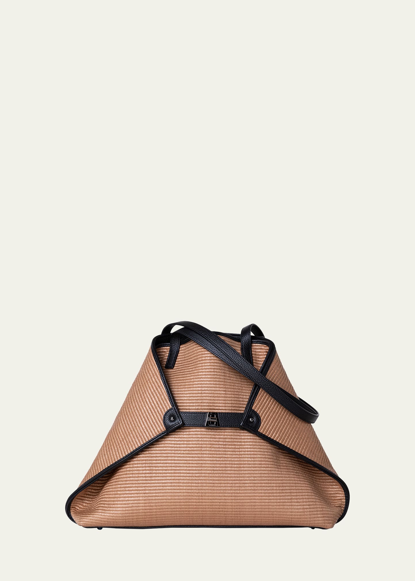 Akris Ai Medium Cotton & Leather Shoulder Bag In Camel/black