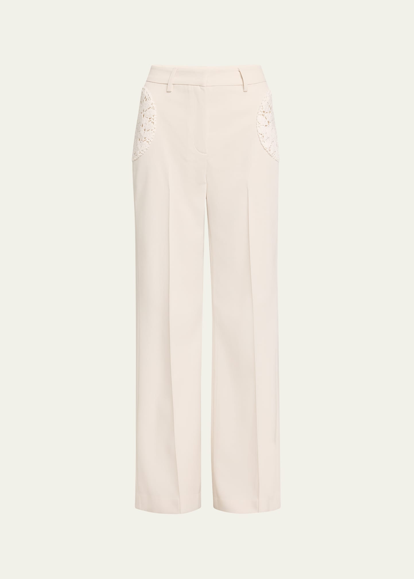 Shop Diotima Wool Wide-leg Pants With Crochet Detail In White