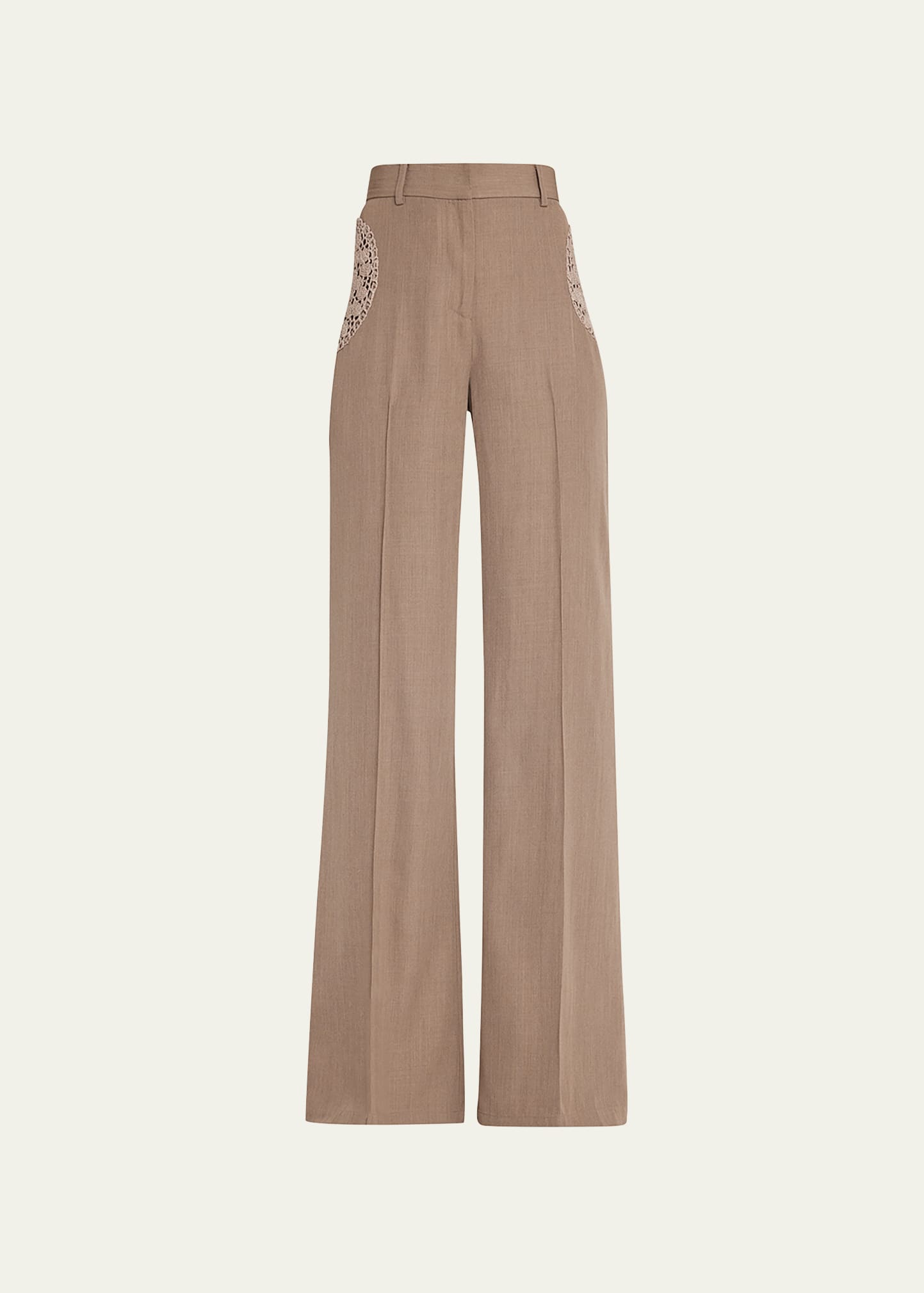 Diotima Wool Wide-leg Pants With Crochet Detail In Taupe