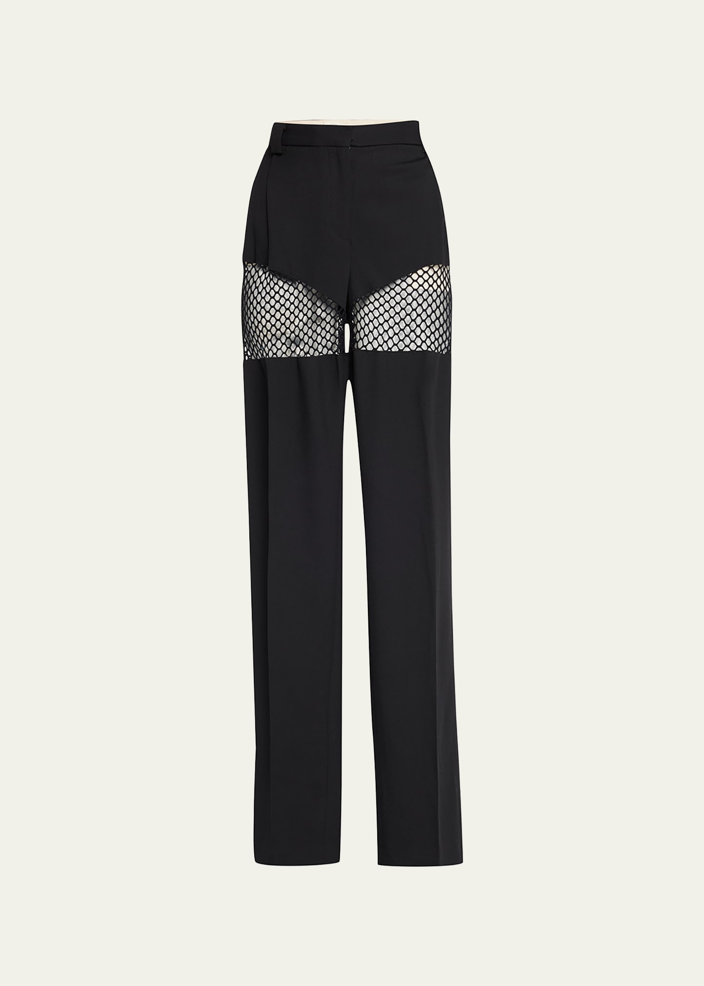 DIOTIMA Wool Straight-Leg Pants with Net Detail