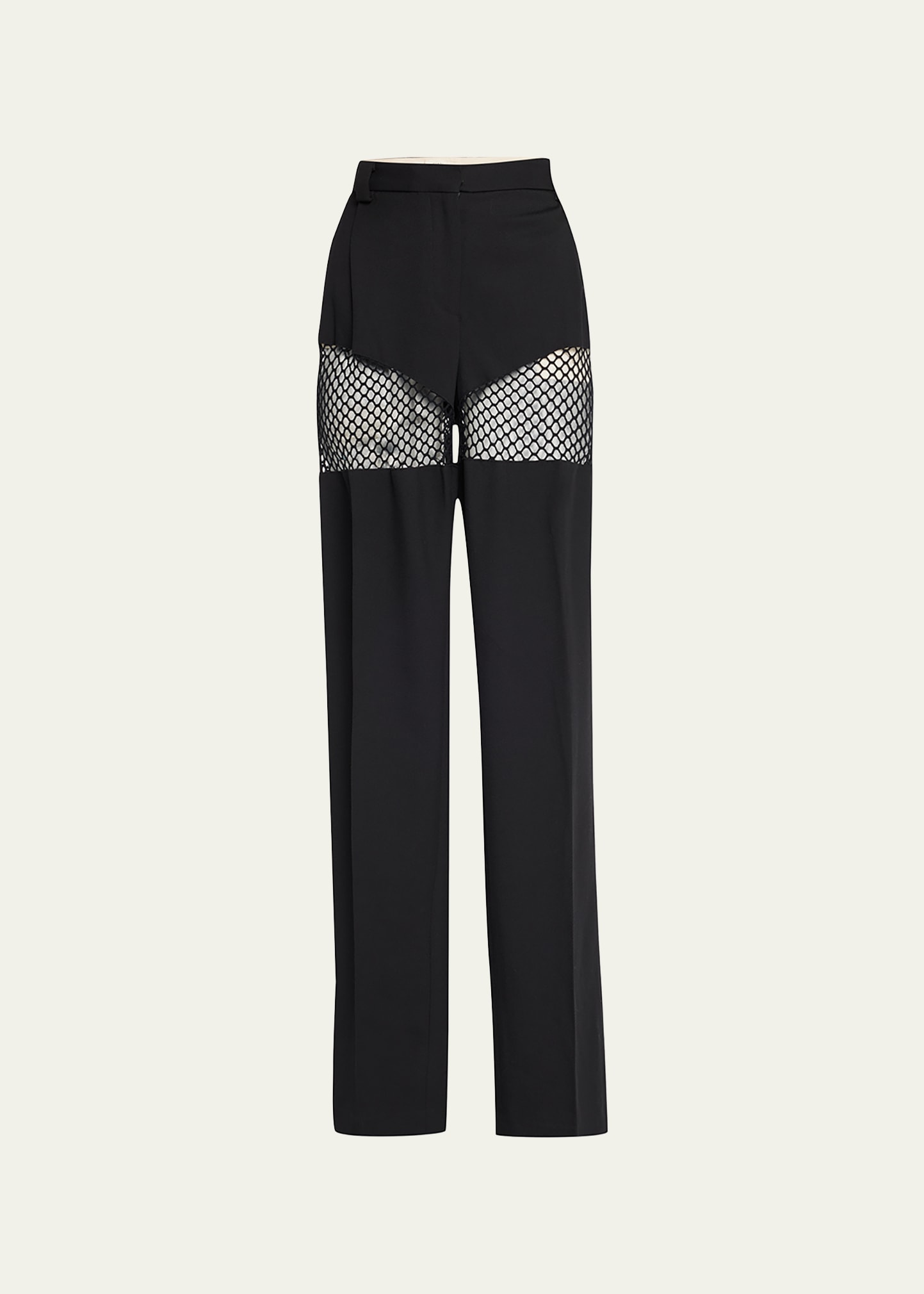 Wool Straight-Leg Pants with Net Detail