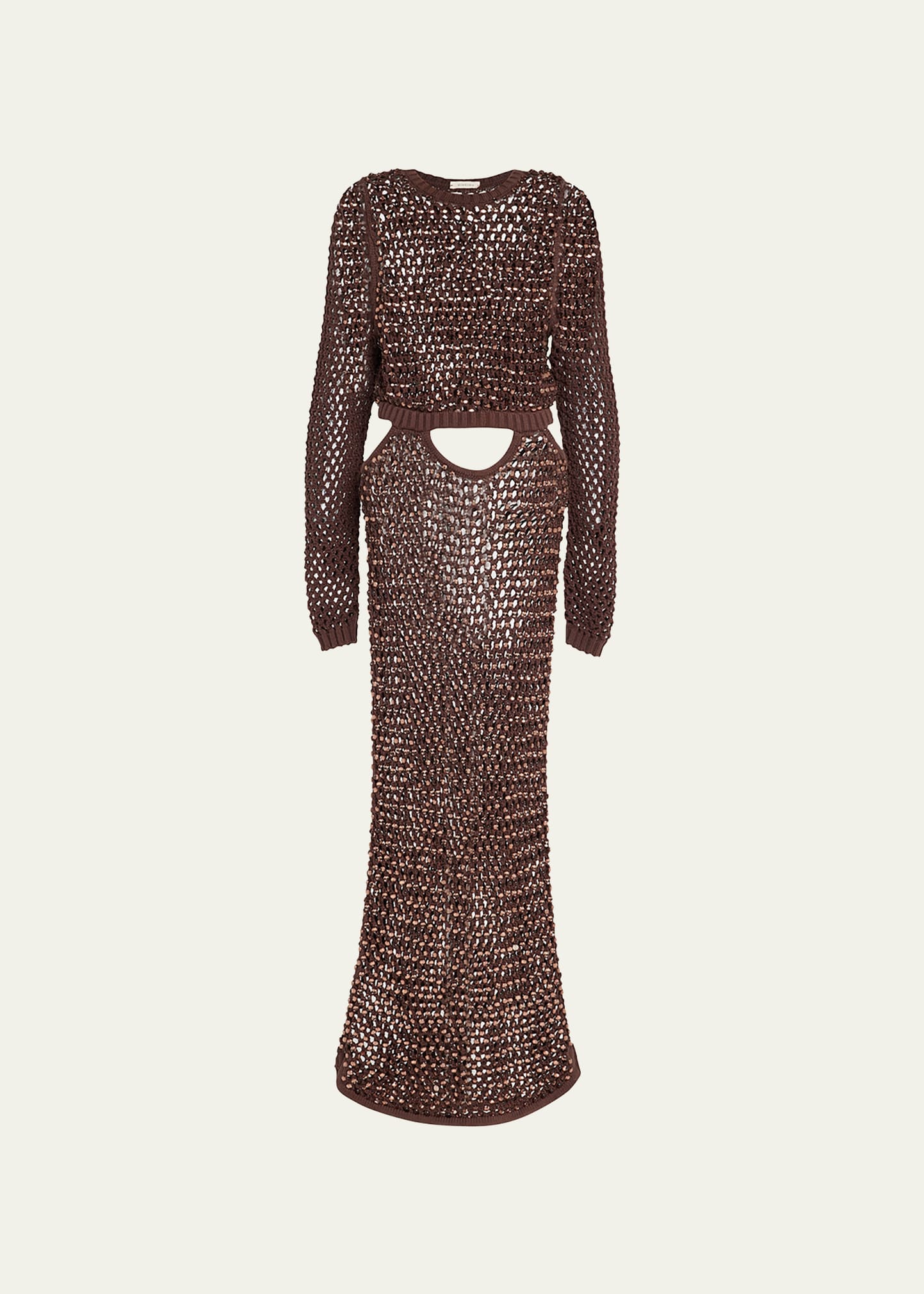 Diotima Crystal-embellished Cutout Open-knit Dress In Brown