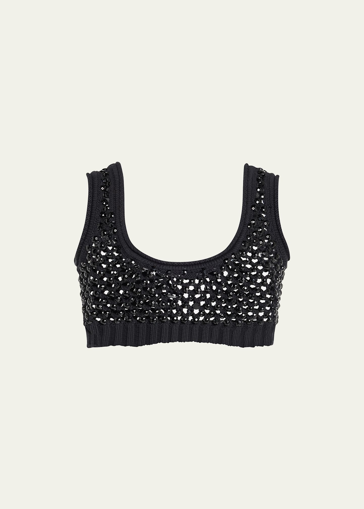 Crystal-Embellished Open-Knit Bralette