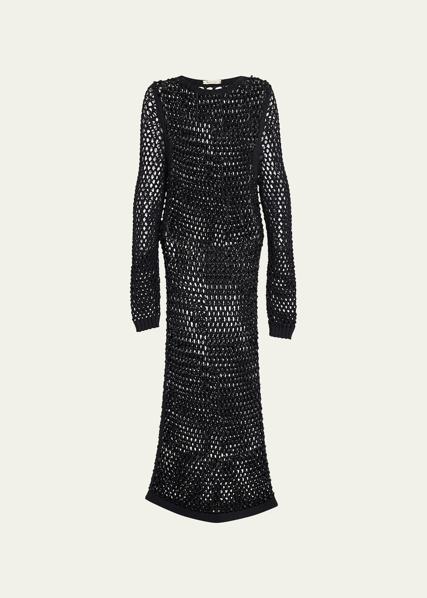 DIOTIMA Crystal-Embellished Open-Knit Maxi Dress