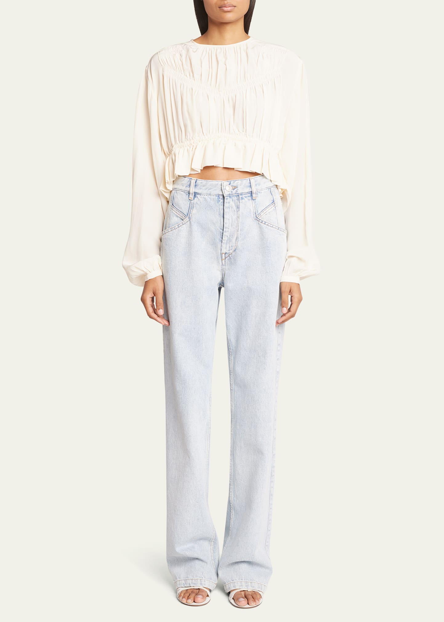 Isabel Marant Nelino Smocked Silk Crepe De Chine Top In Ecru