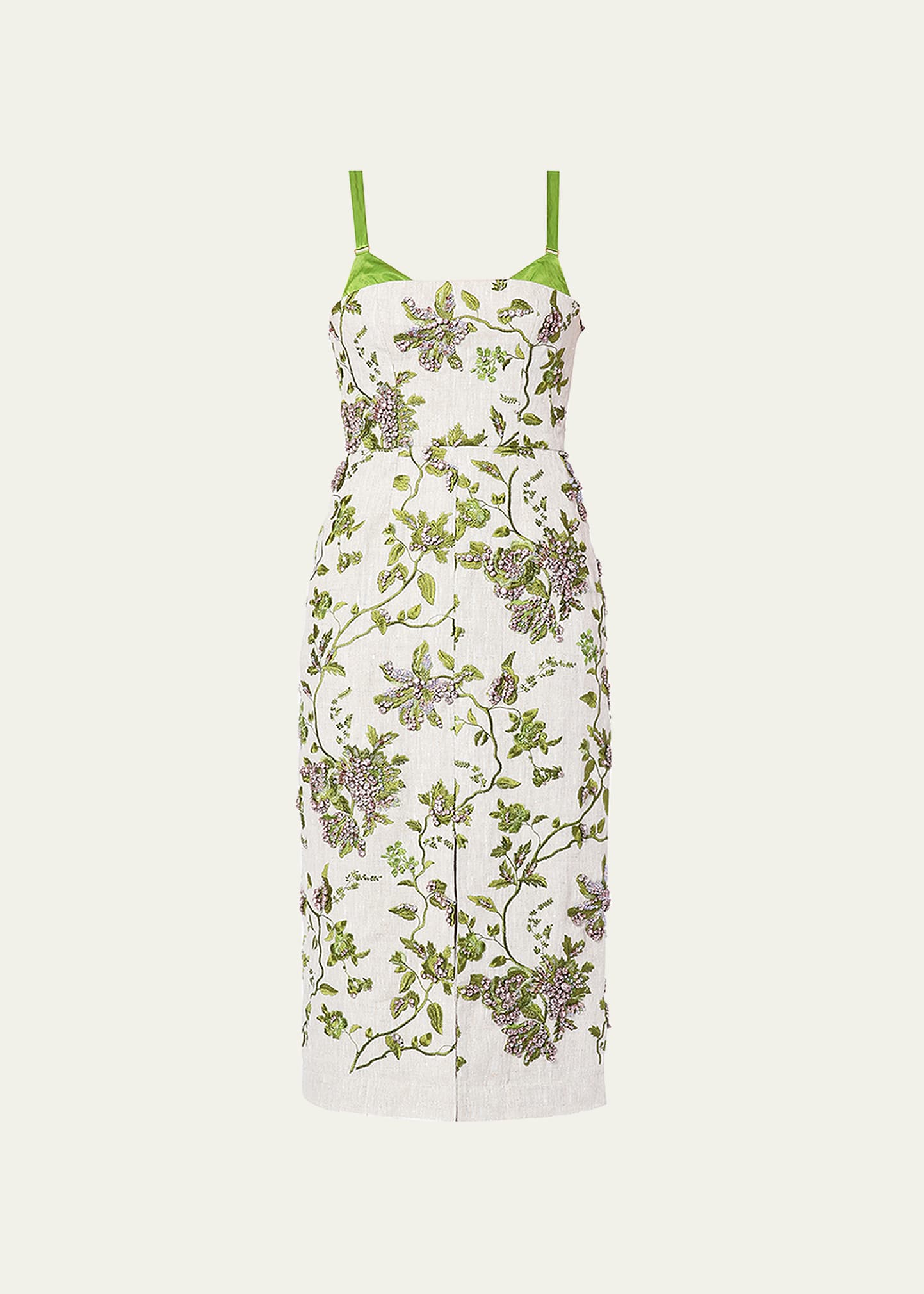 Embroidered Floral Midi Dress with Built-In Bra