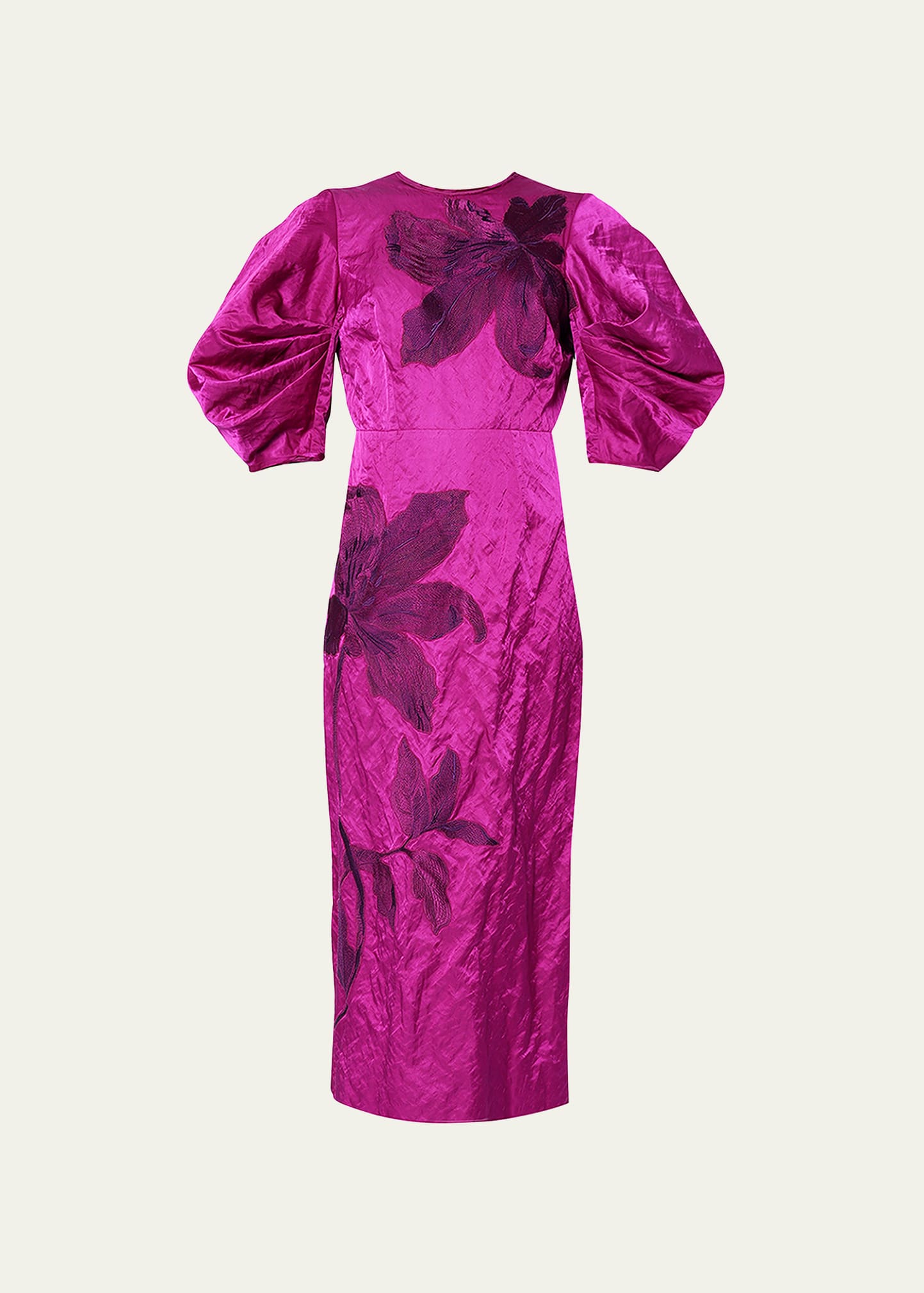 Erdem Sandrine Bow-detailed Appliquéd Textured-satin Midi Dress In Amethyst