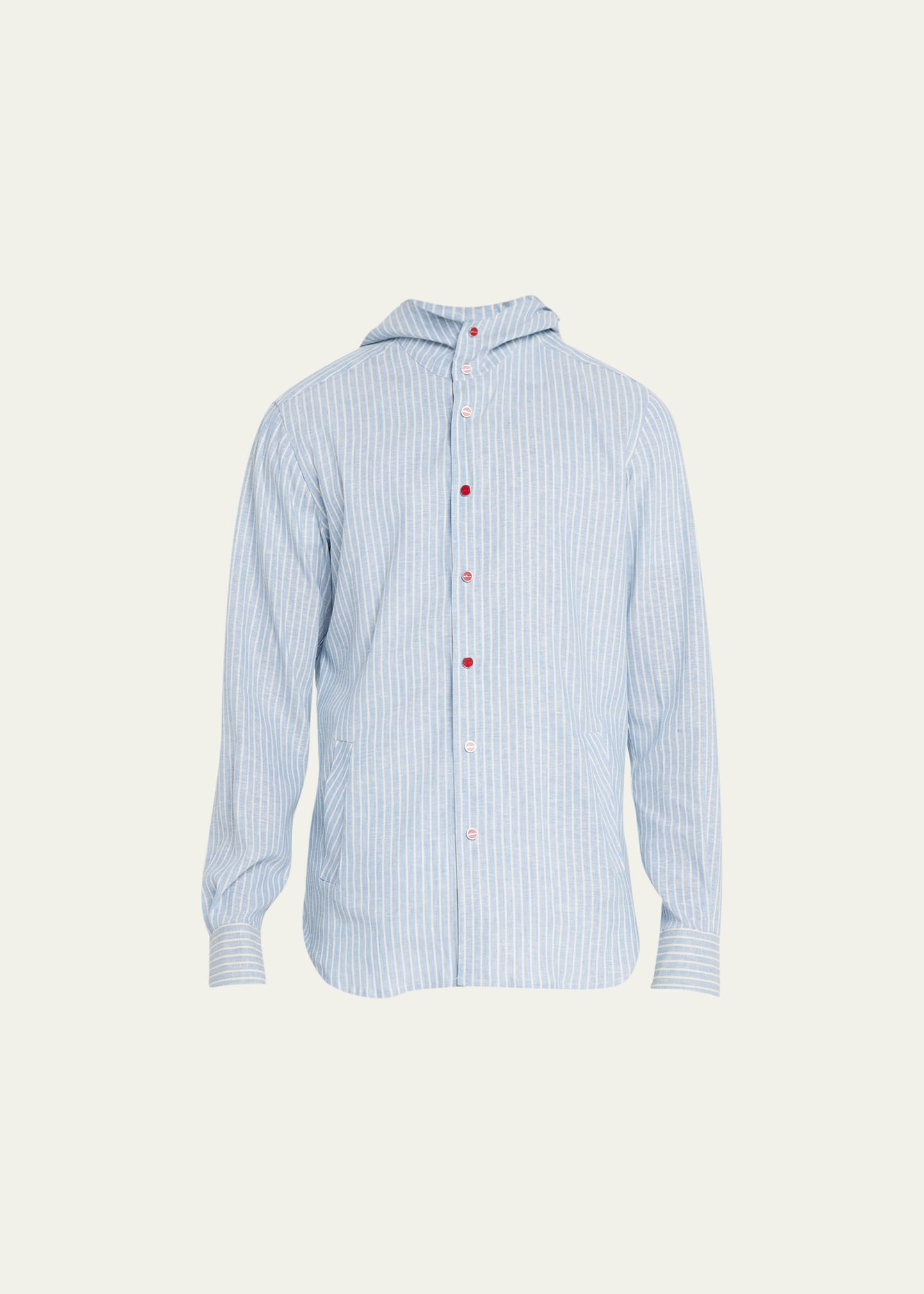 Kiton Men's Stripe Linen-blend Shirt In Blue