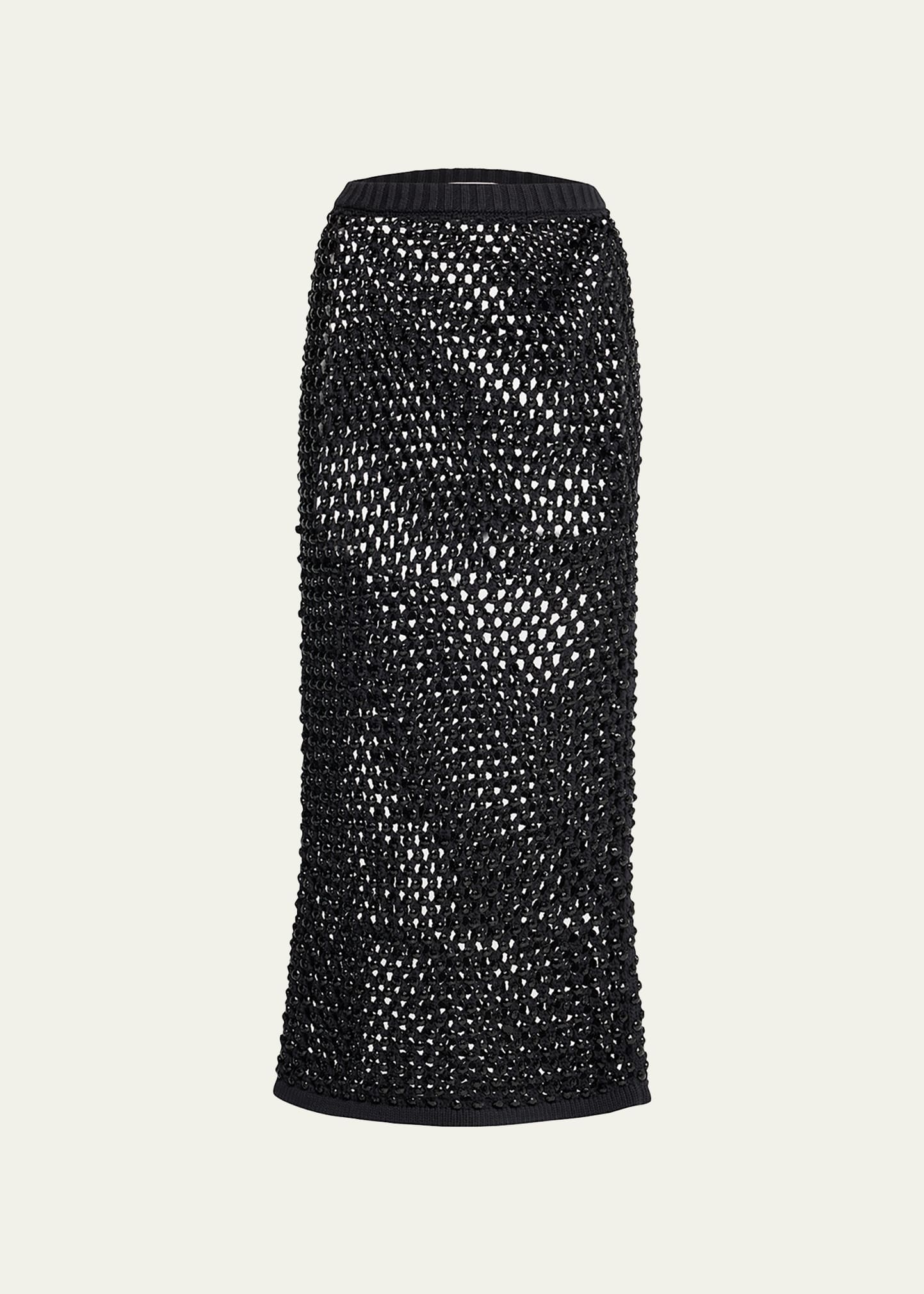 DIOTIMA Crystal-Embellished Open-Knit Midi Skirt