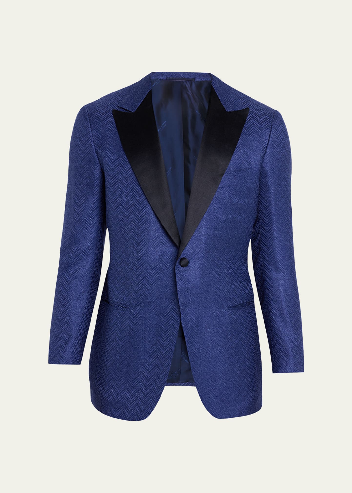 Kiton Men's Herringbone Jacquard Peak Dinner Jacket In Blu