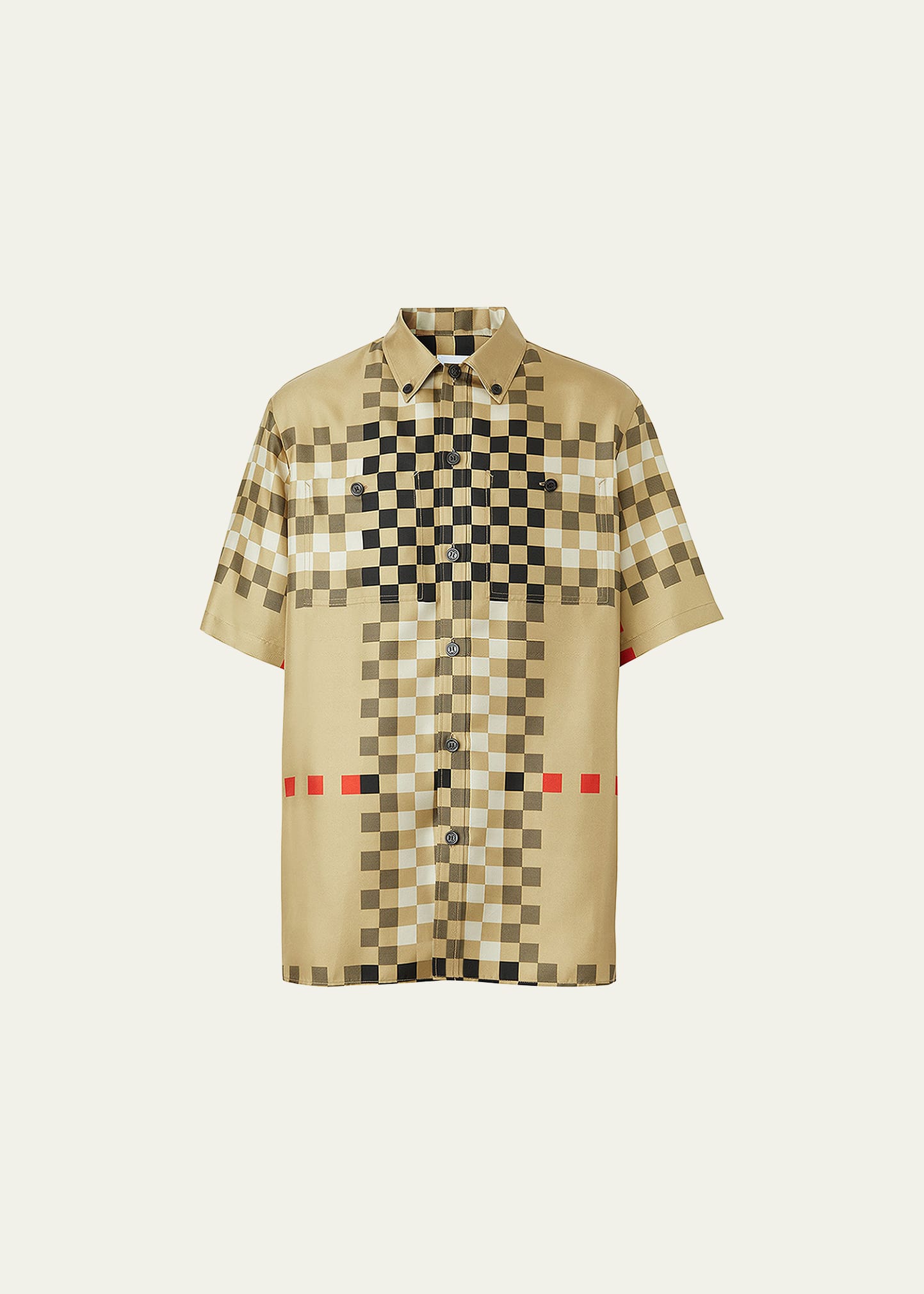 Burberry Men's Woodcut Archive Check Silk Short-sleeve Shirt In Archive Beige Ip Chk