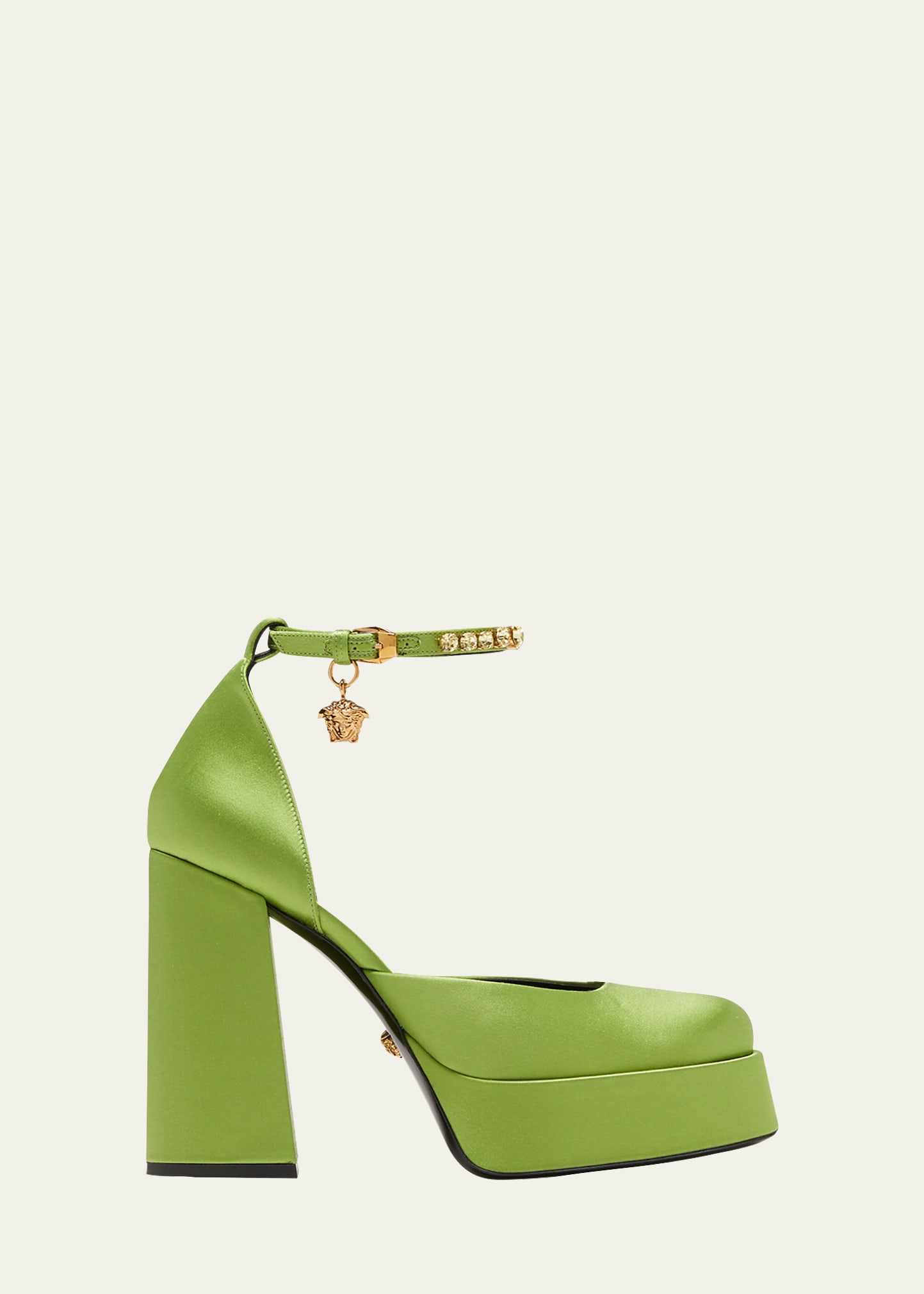 Versace Medusa Aevitas 125mm Satin Pumps In Acid Lime - Versa