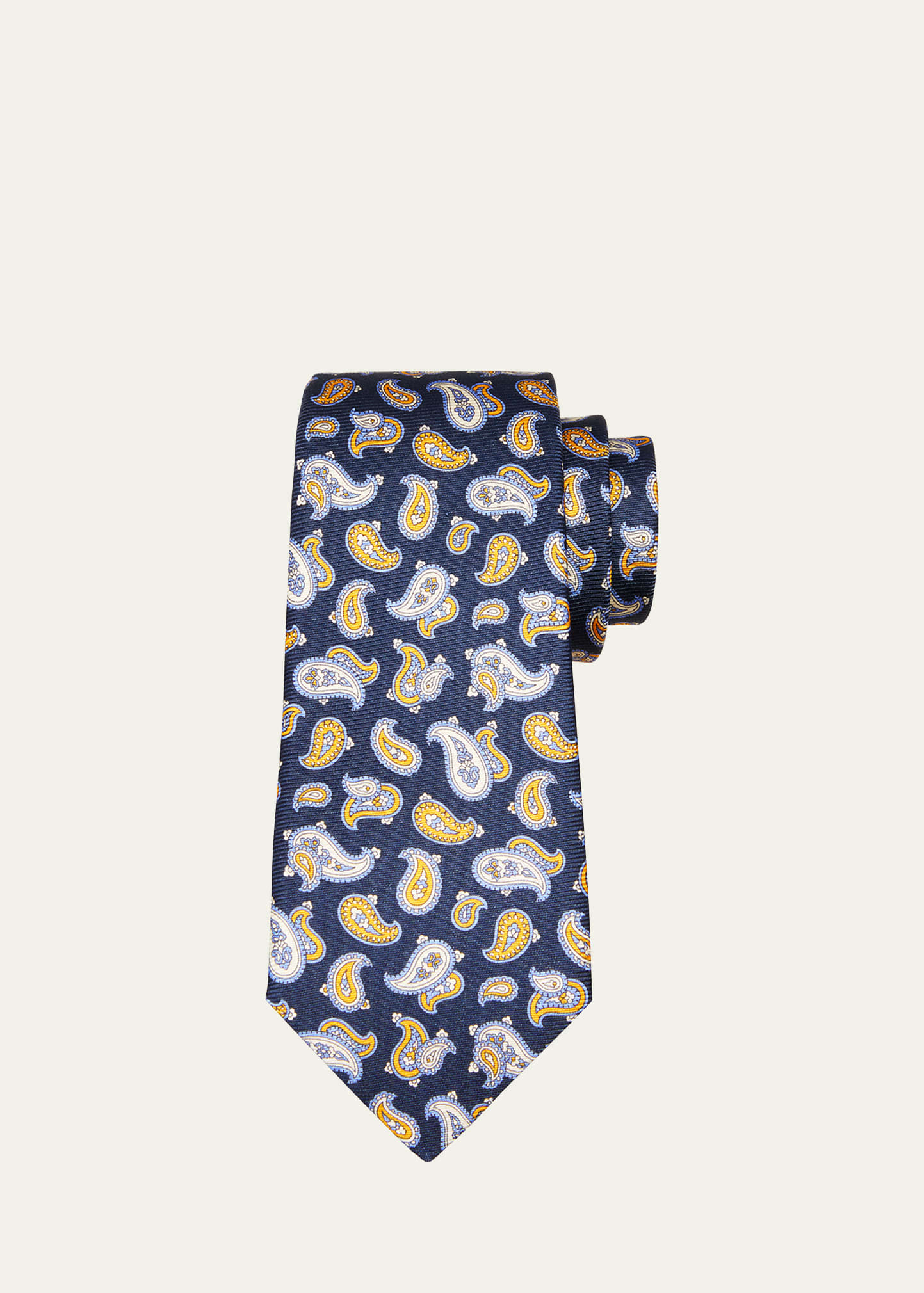 Kiton Men's Paisley-print Silk Tie In Navy