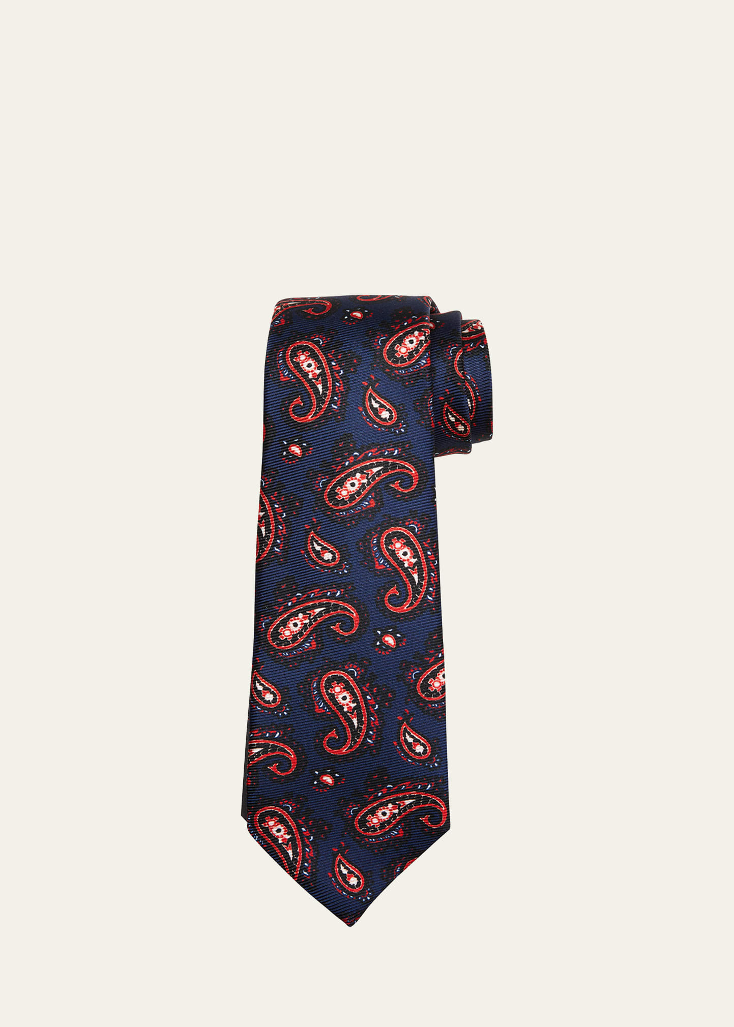 Kiton Men's Maxi-paisley Print Silk Tie In Blue
