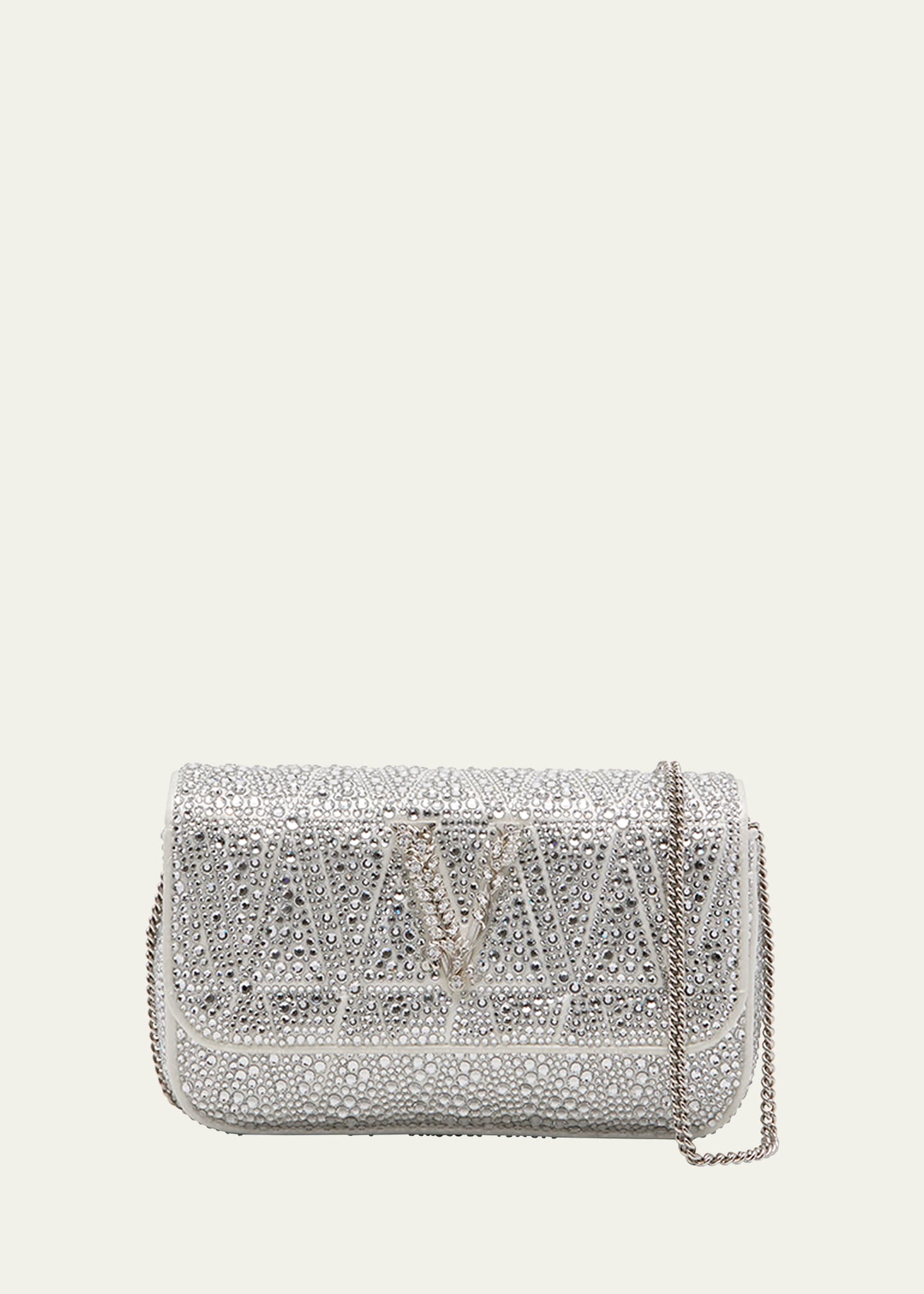 Versace Virtus Mini Crystal Chain Crossbody Bag In Caramel  G
