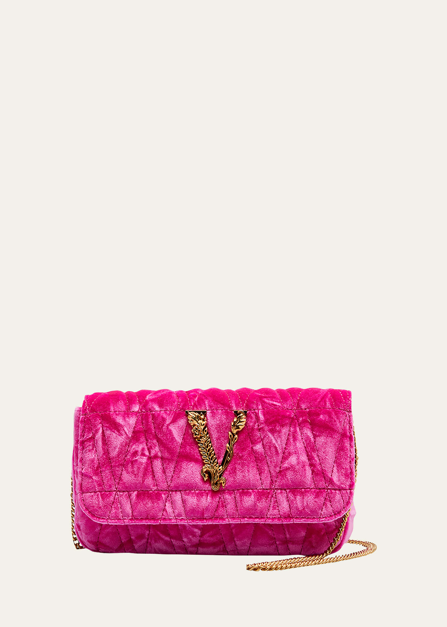 Versace Virtus Mini Flap Chain Crossbody Bag In Glossy Pink