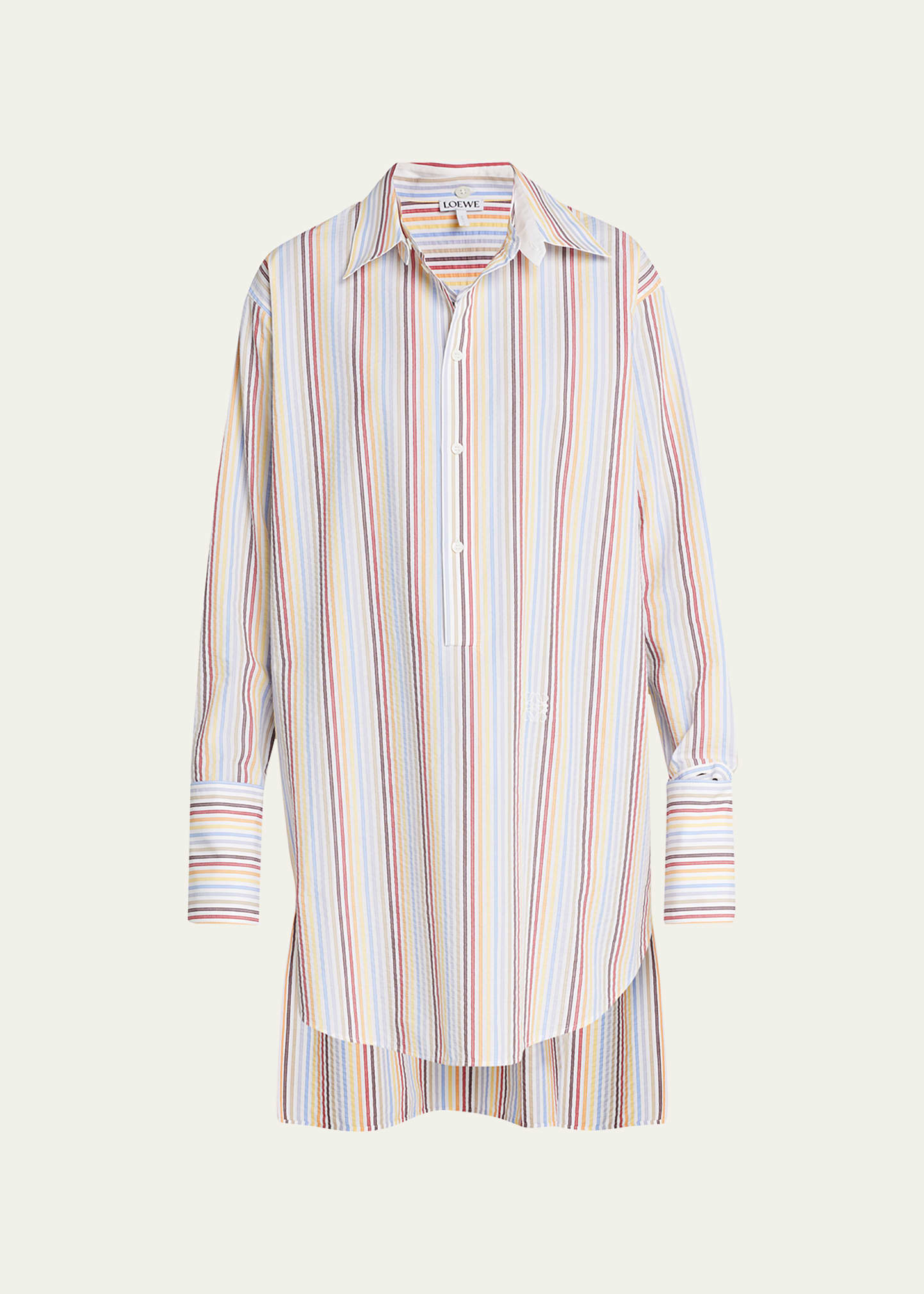 Loewe Detachable Collar Rainbow Stripe Shirt Dress In Yellowblu