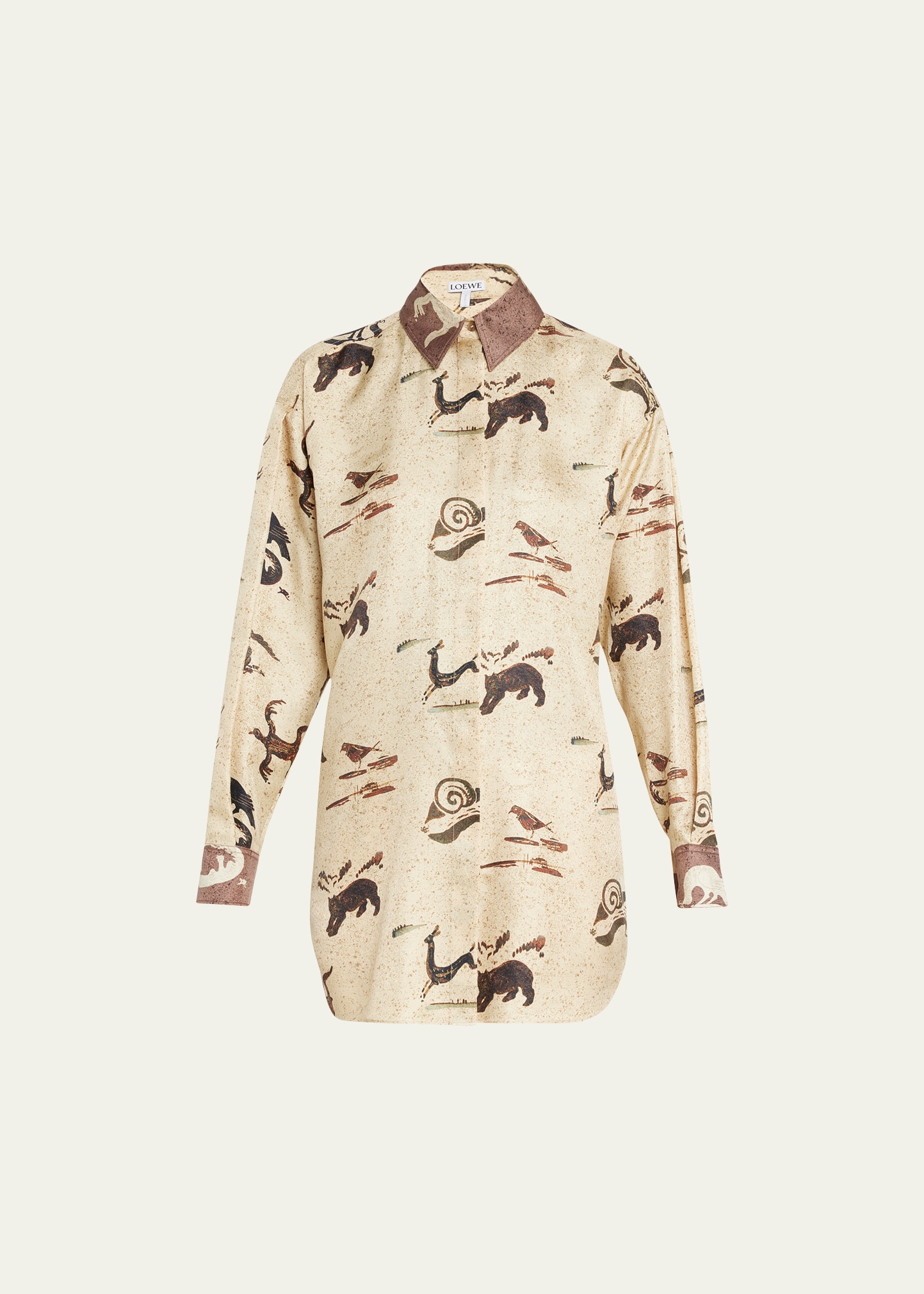 Deer-Print Oversized Silk Blouse