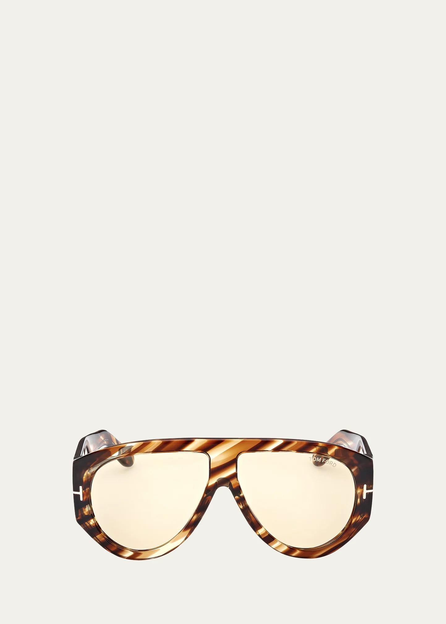 Tom Ford Patterned Round Acetate Sunglasses In Dhav/brn