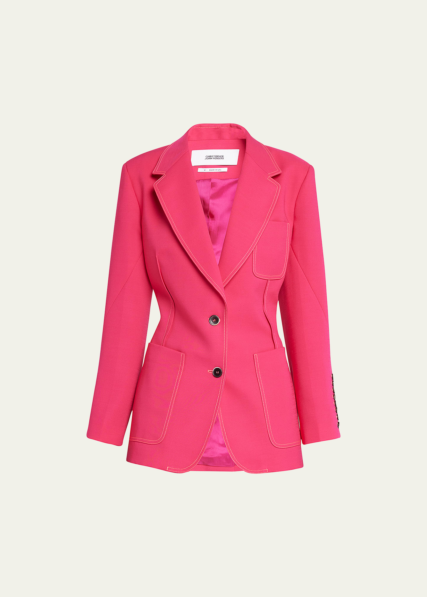 Christopher John Rogers Pleated Back Fitted Jacket In Pink