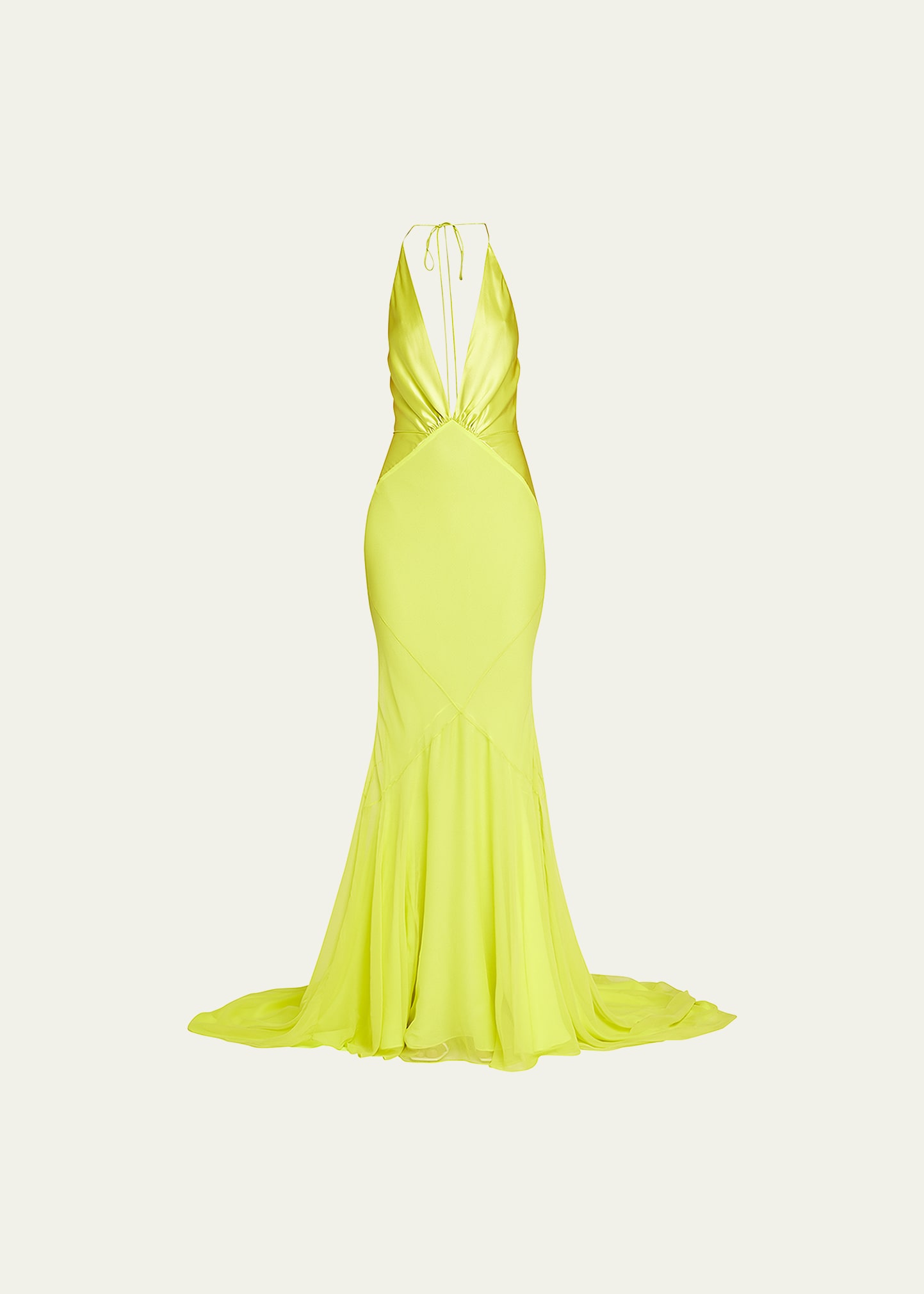 Deep V Halter-Neck Bias Silk Gown