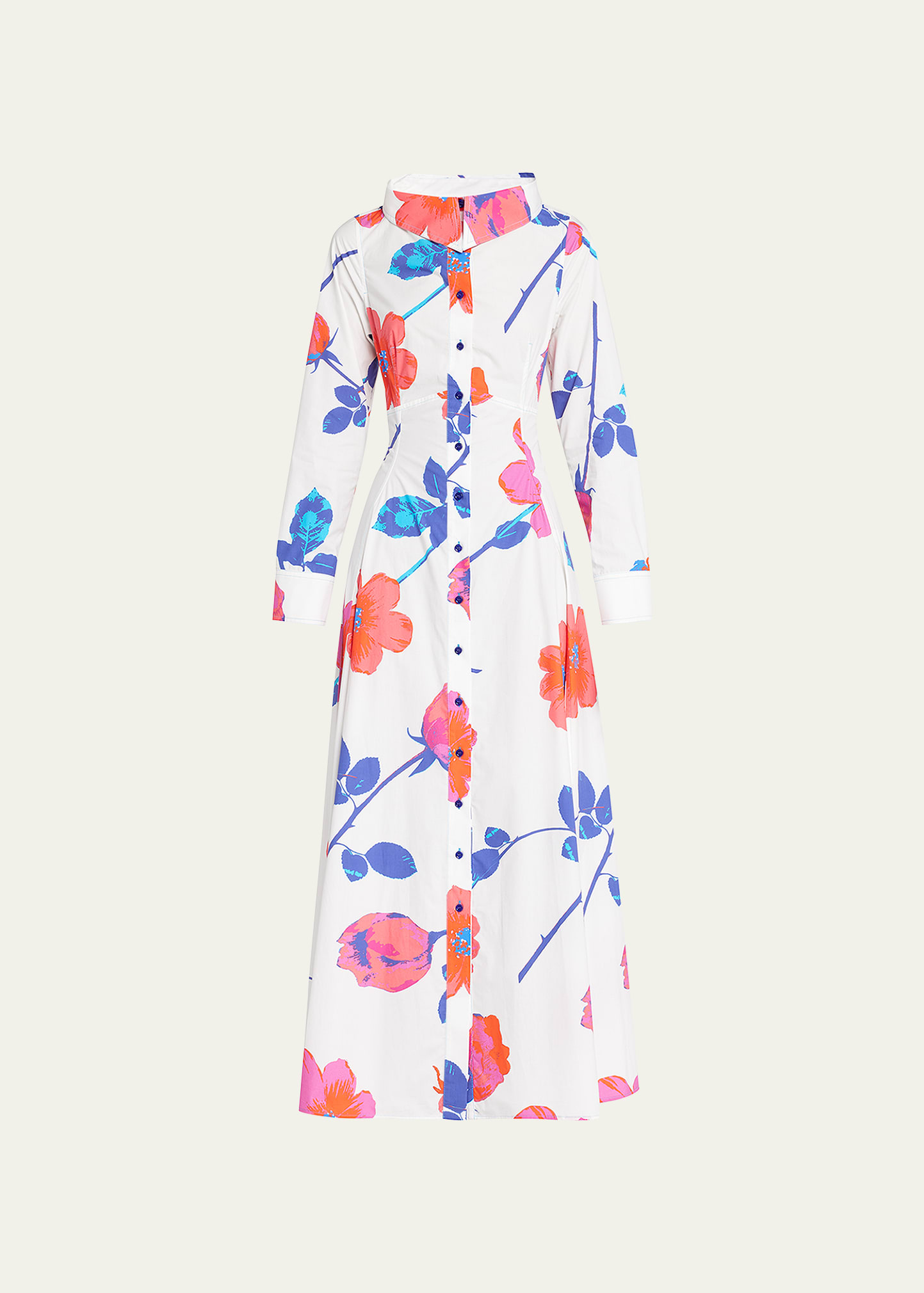 Stems Floral-Print A-Line Shirtdress