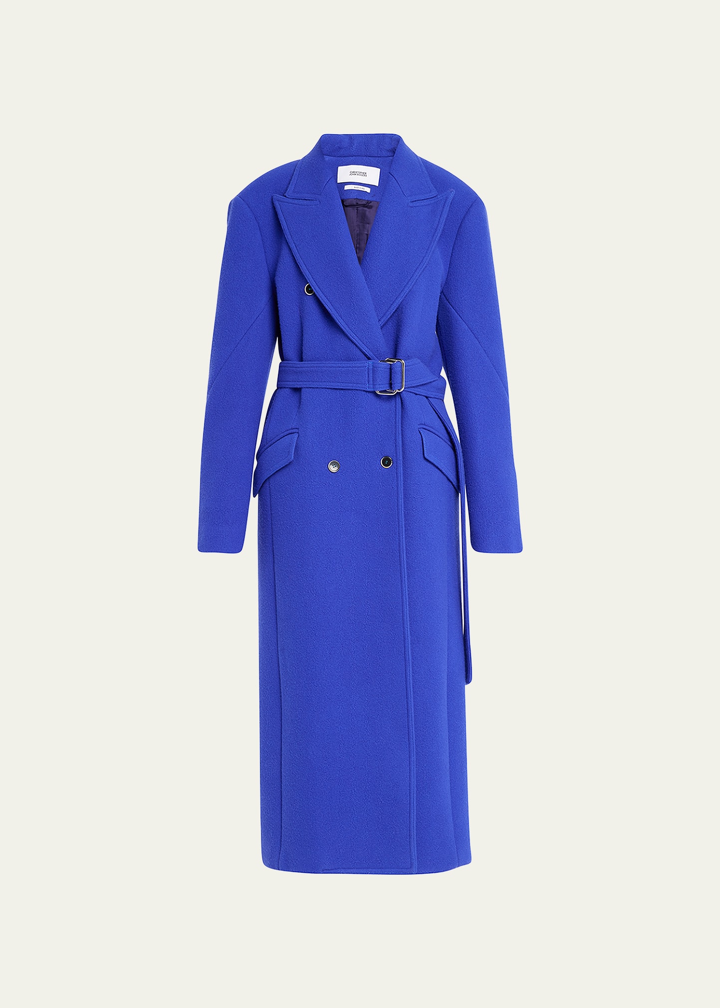 CHRISTOPHER JOHN ROGERS Double-Breasted Longline Belted Overcoat