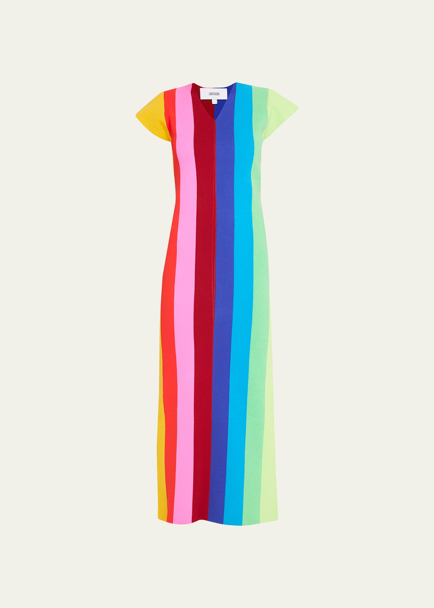 Stripe Cap-Sleeve Maxi Dress